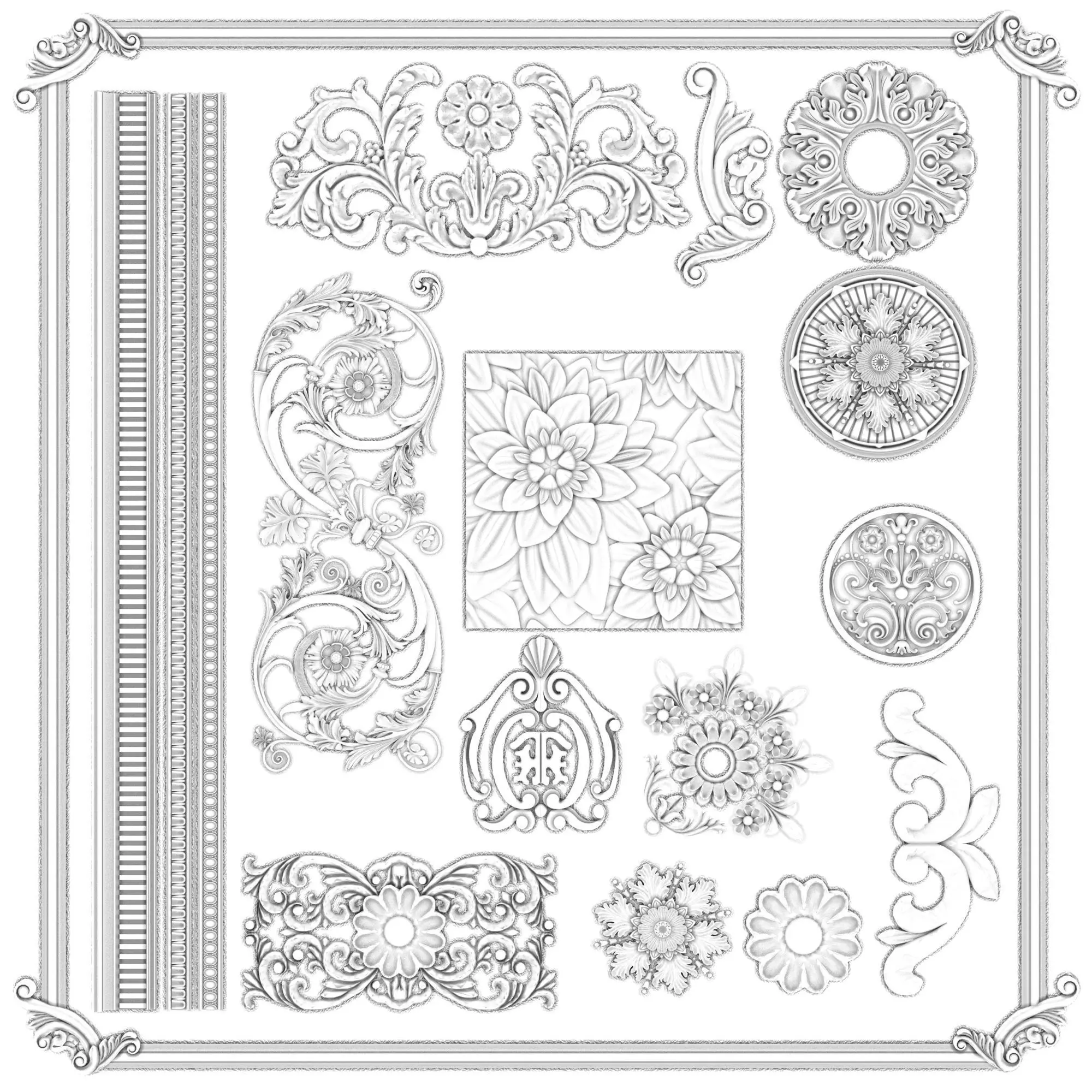 Baroque Engraving Ornament Collection Vol-5 - 3ds Max Corona 3D model_1