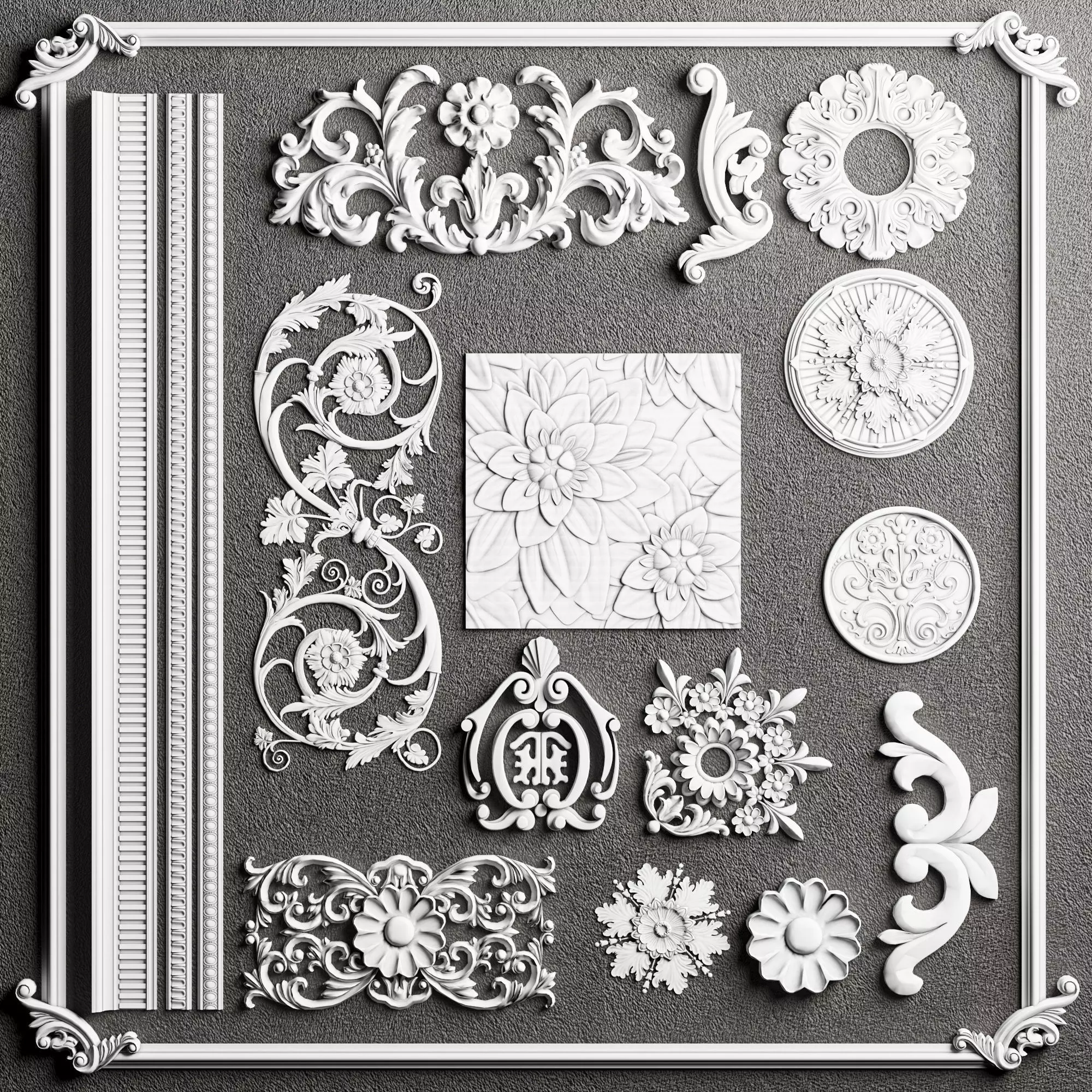 Baroque Engraving Ornament Collection Vol-5 - 3ds Max Corona 3D model_0
