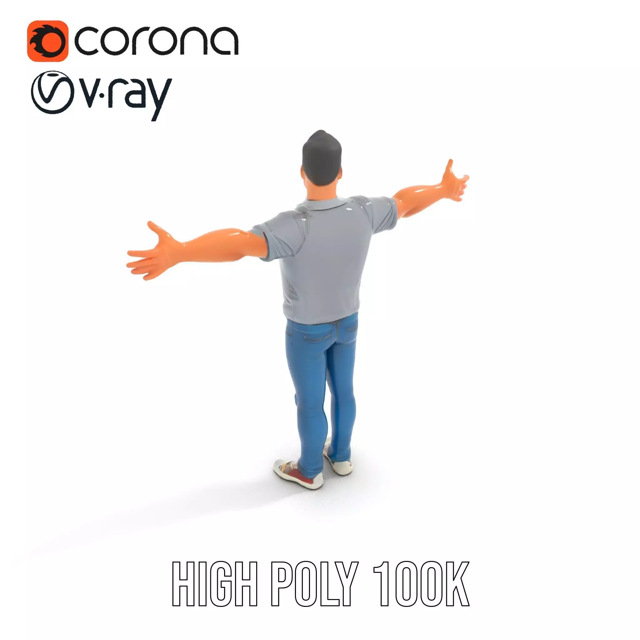 Casual Male Character Model Pack with Jeans and Polo Shirt Low-poly 3D model_12