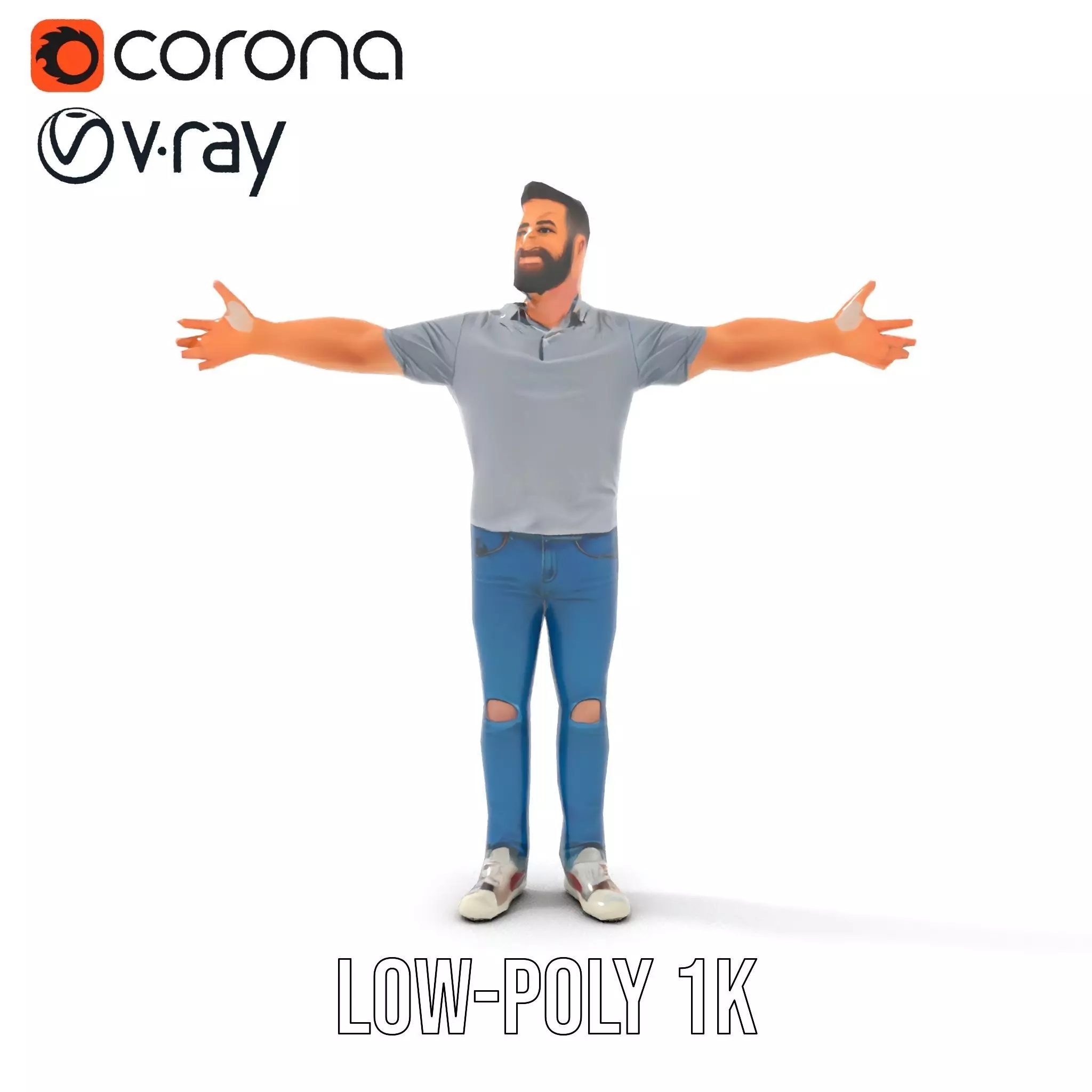 Casual Male Character Model Pack with Jeans and Polo Shirt Low-poly 3D model_11