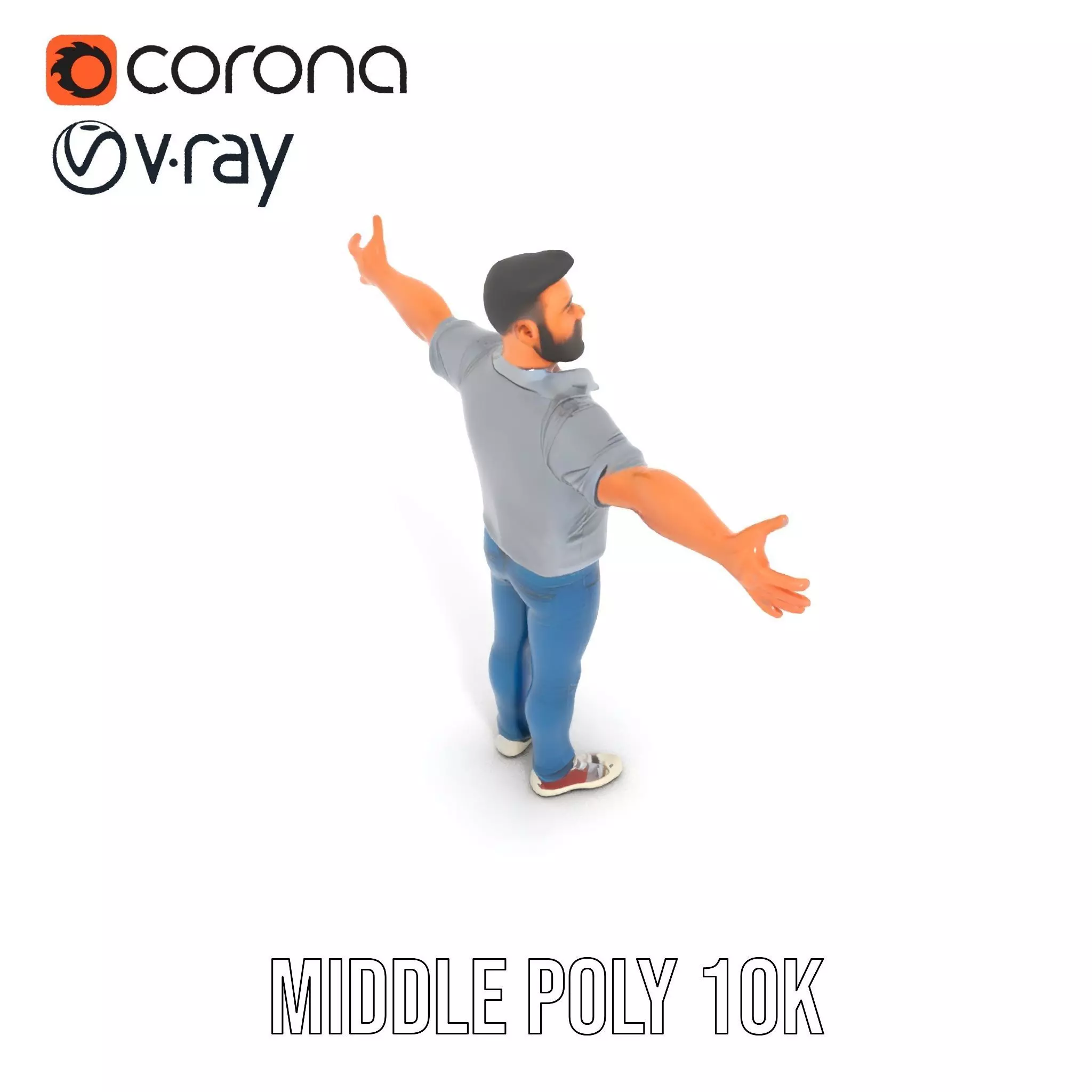 Casual Male Character Model Pack with Jeans and Polo Shirt Low-poly 3D model_6