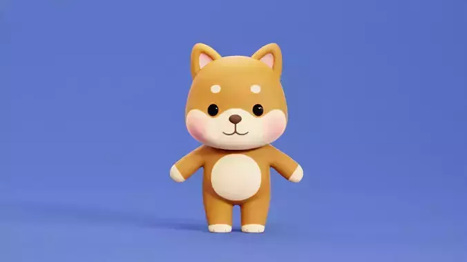 Cartoon Dog Shiba Chibi Kawaii Character  Low-poly 3D model