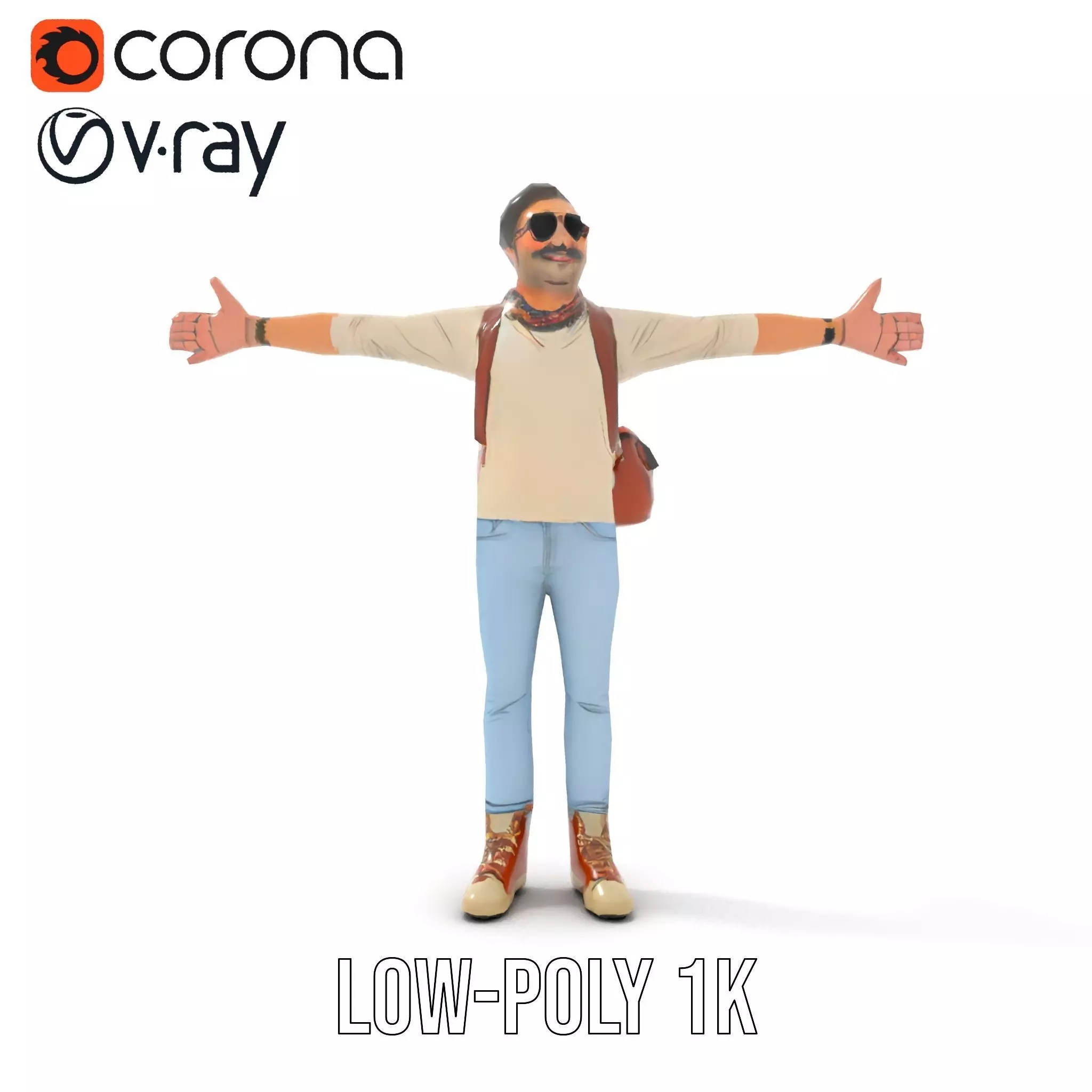 Fashionable Man Character Model Pack with Accessories Low-poly 3D model_17