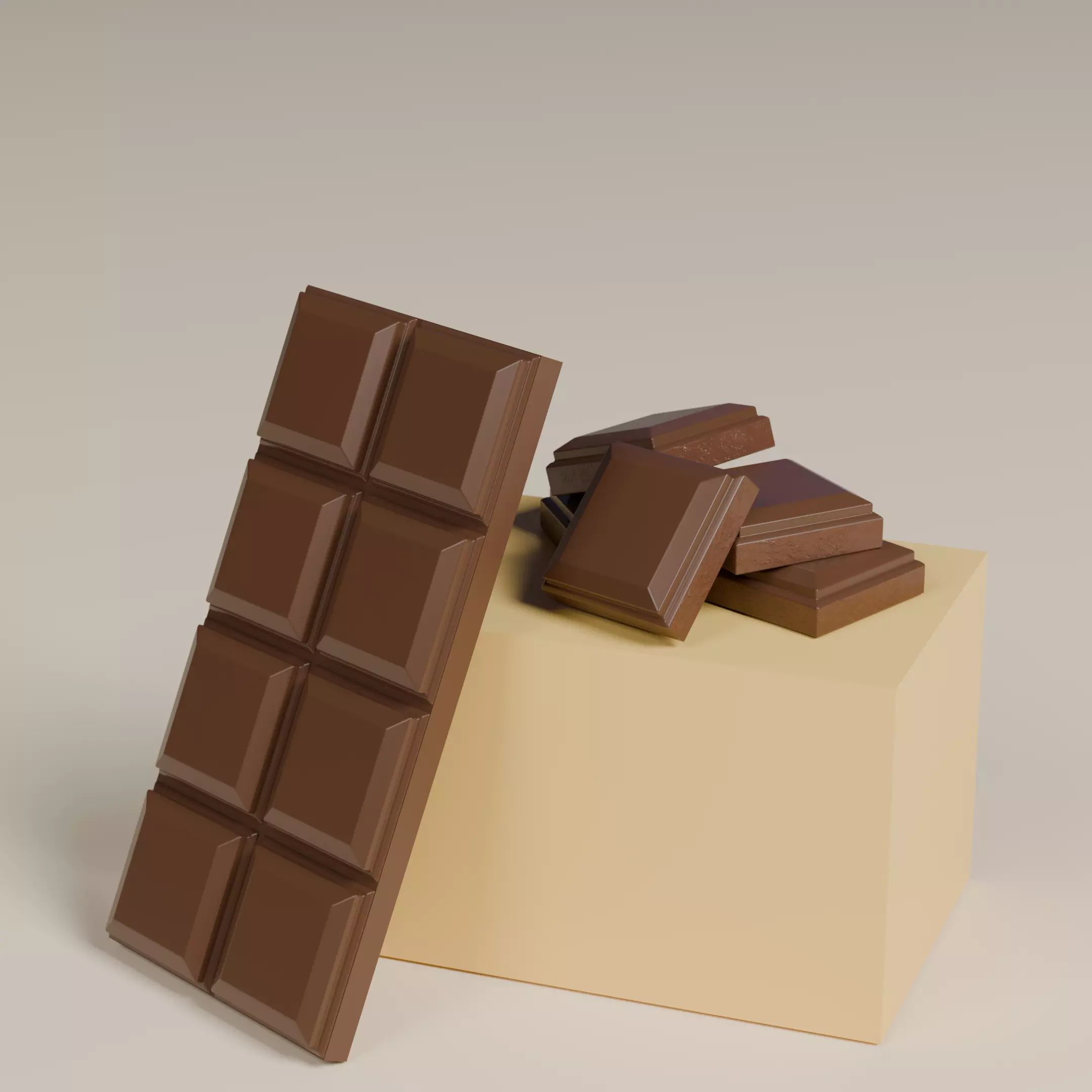 3D Chocolate Bar And Pieces Low-poly 3D model_0