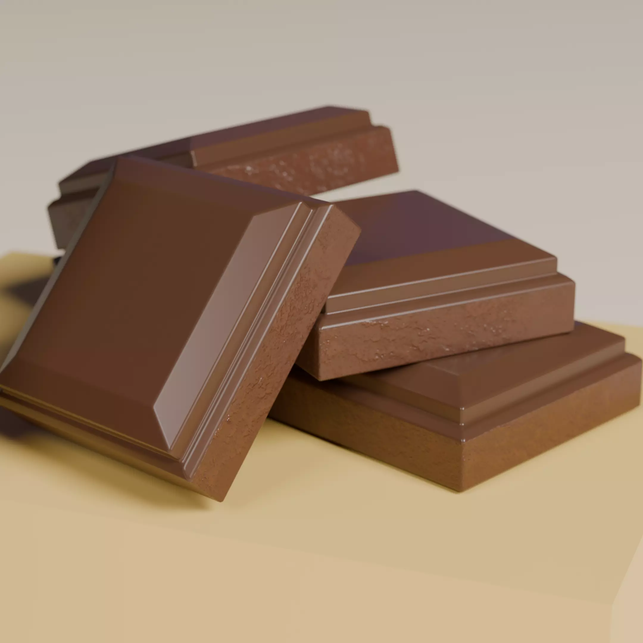 3D Chocolate Bar And Pieces Low-poly 3D model_1
