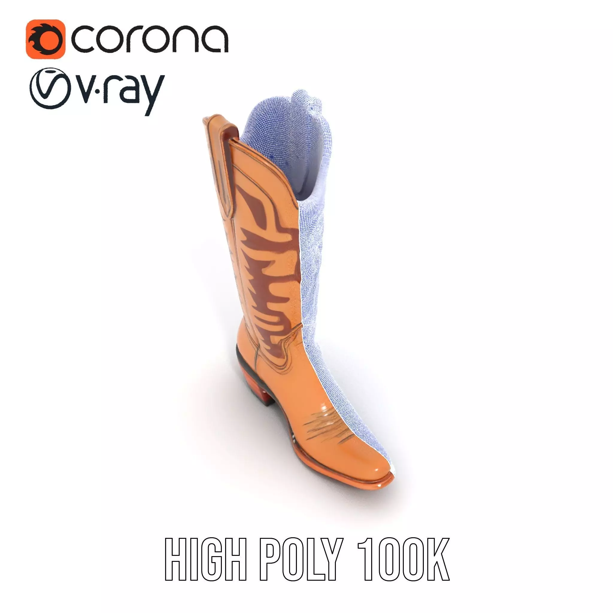 Cowboy Boot with Embroidery Model Pack Low-poly 3D model_33