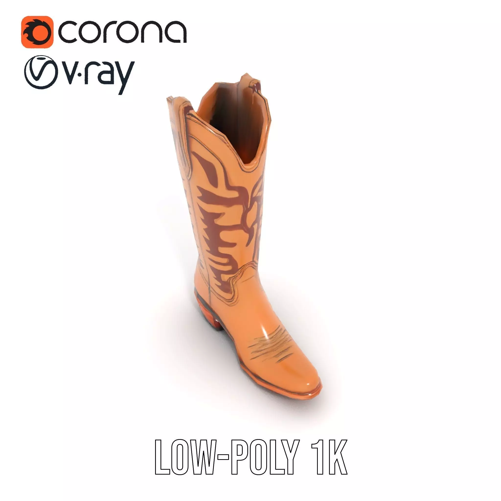Cowboy Boot with Embroidery Model Pack Low-poly 3D model_12