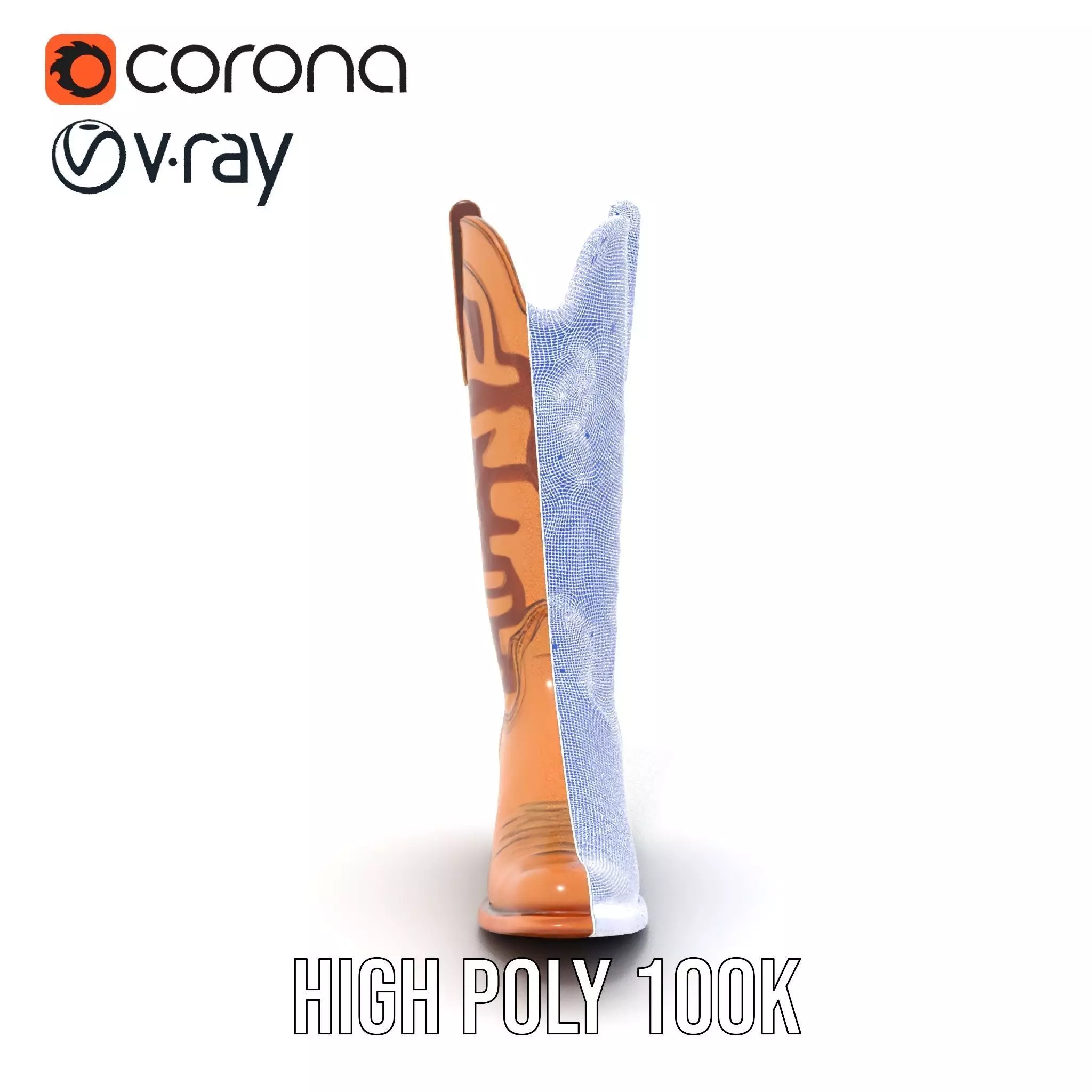 Cowboy Boot with Embroidery Model Pack Low-poly 3D model_35