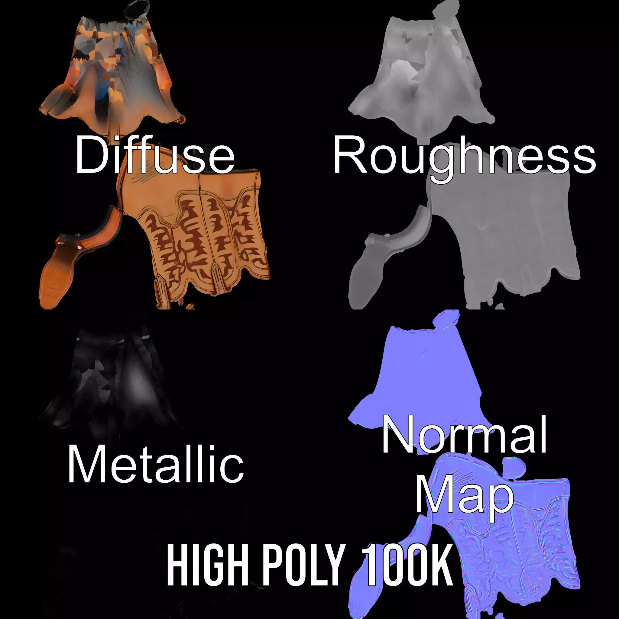 Cowboy Boot with Embroidery Model Pack Low-poly 3D model_4