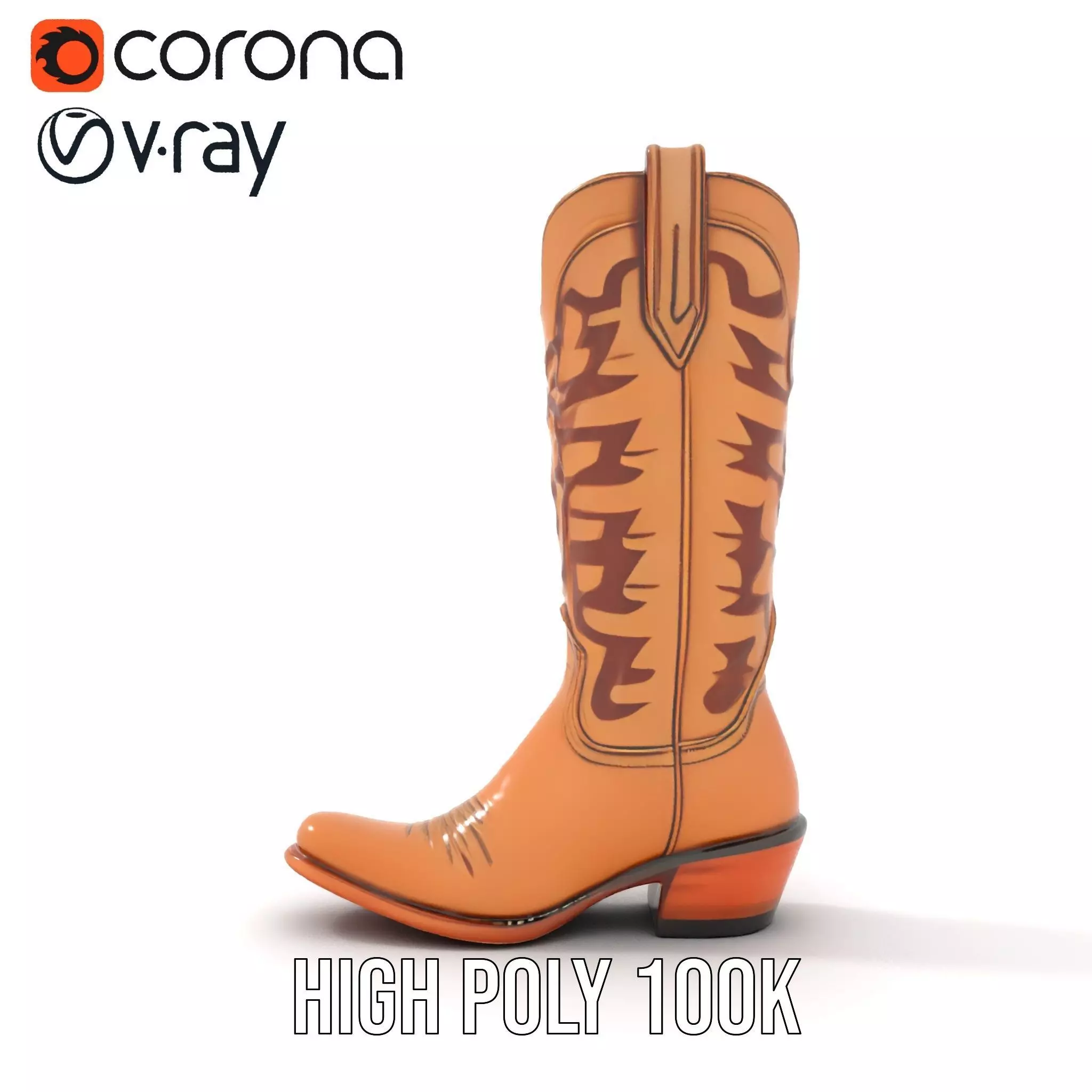 Cowboy Boot with Embroidery Model Pack Low-poly 3D model_29