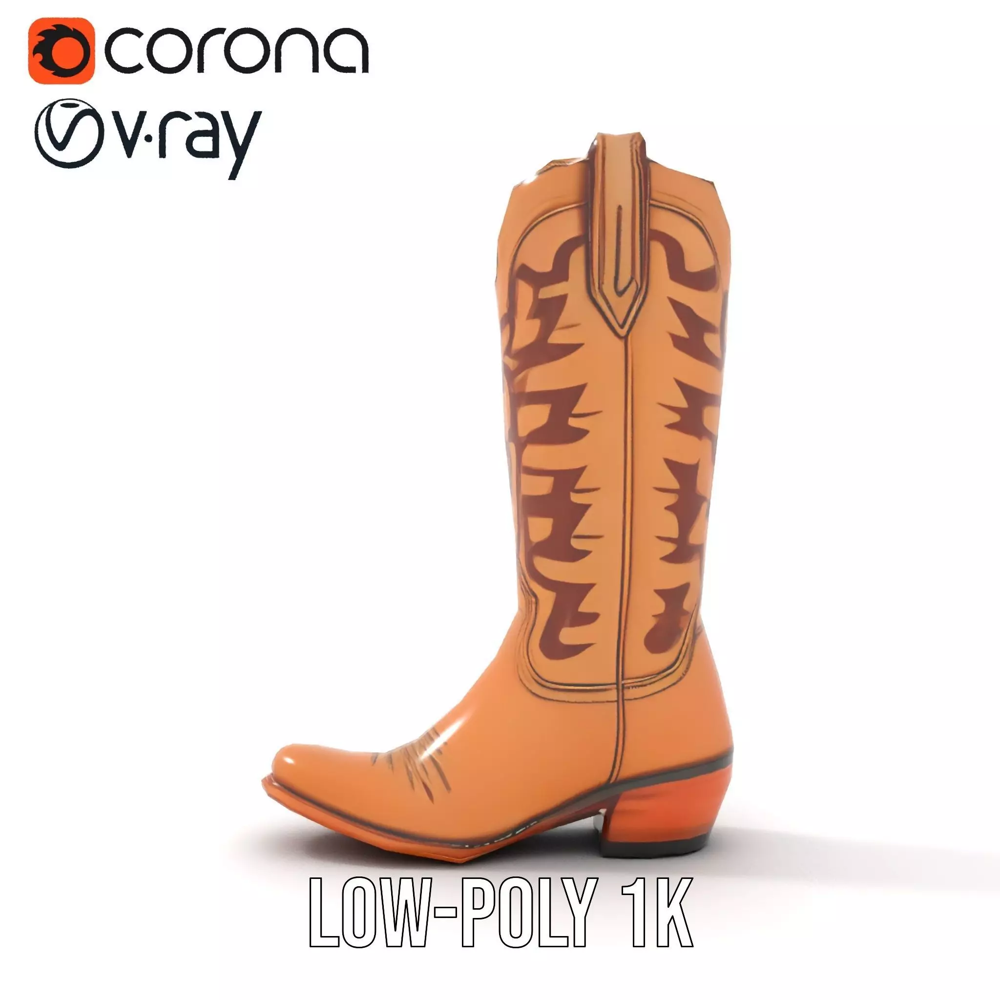 Cowboy Boot with Embroidery Model Pack Low-poly 3D model_8