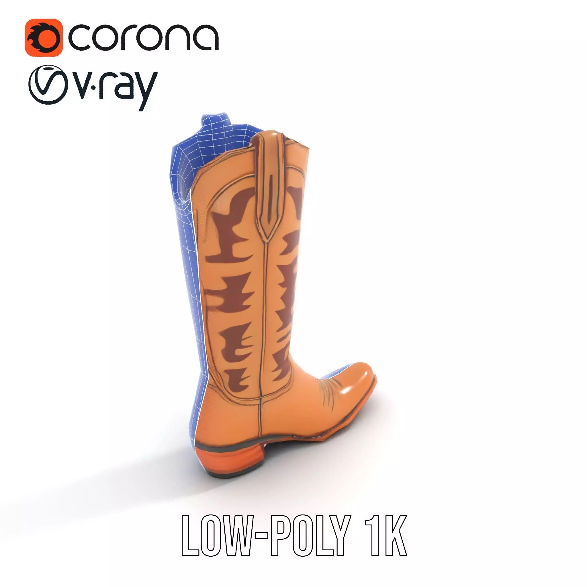 Cowboy Boot with Embroidery Model Pack Low-poly 3D model_9