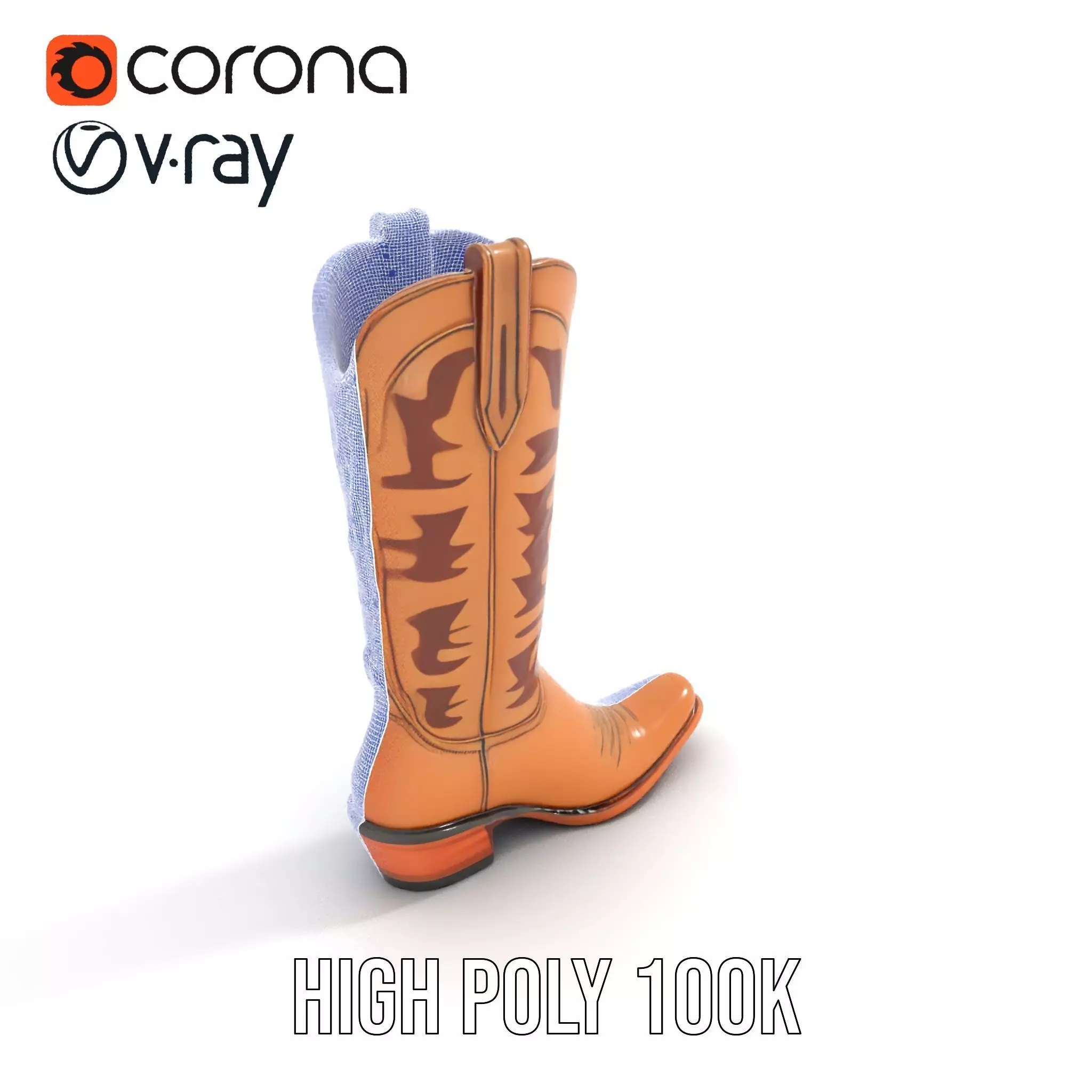 Cowboy Boot with Embroidery Model Pack Low-poly 3D model_26