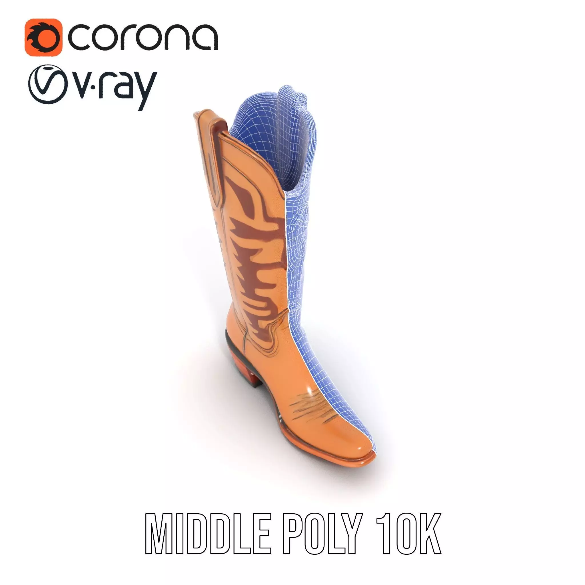 Cowboy Boot with Embroidery Model Pack Low-poly 3D model_27