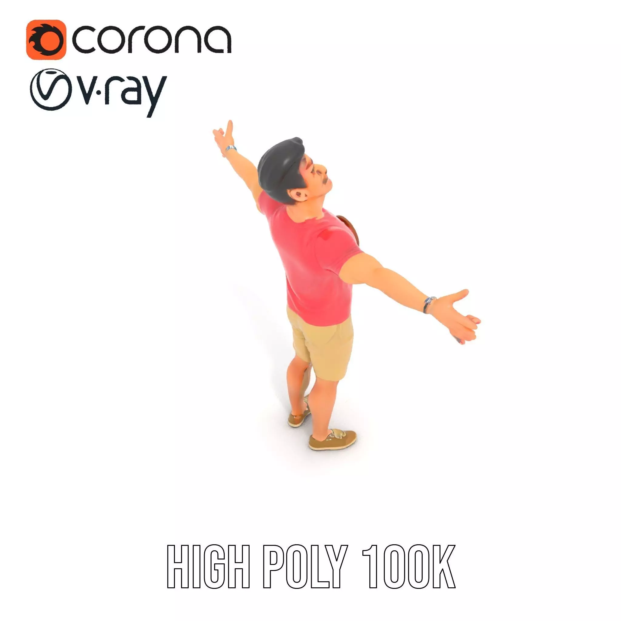 Casual Male Character Model Pack with Open Arms Pose Low-poly 3D model_15