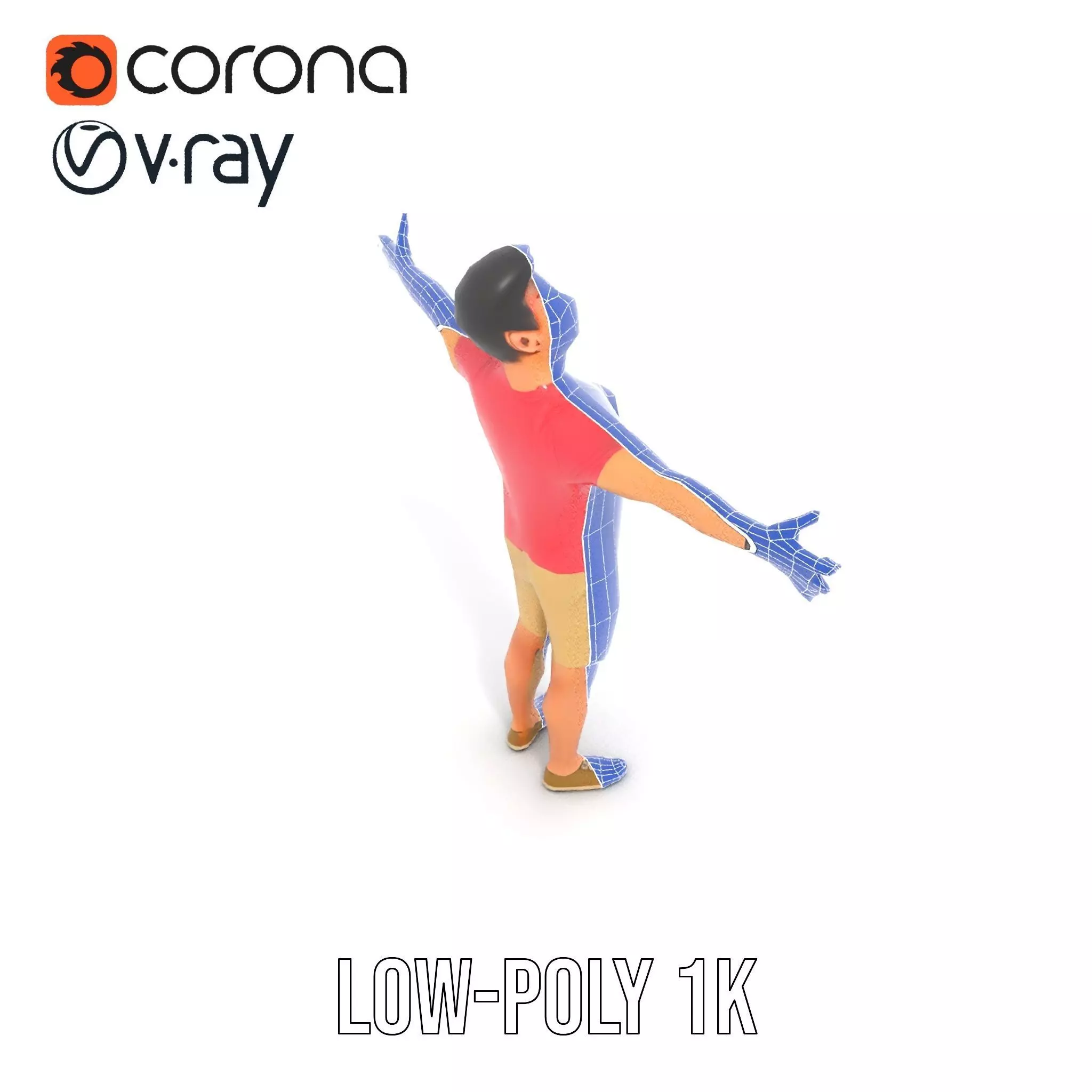 Casual Male Character Model Pack with Open Arms Pose Low-poly 3D model_32