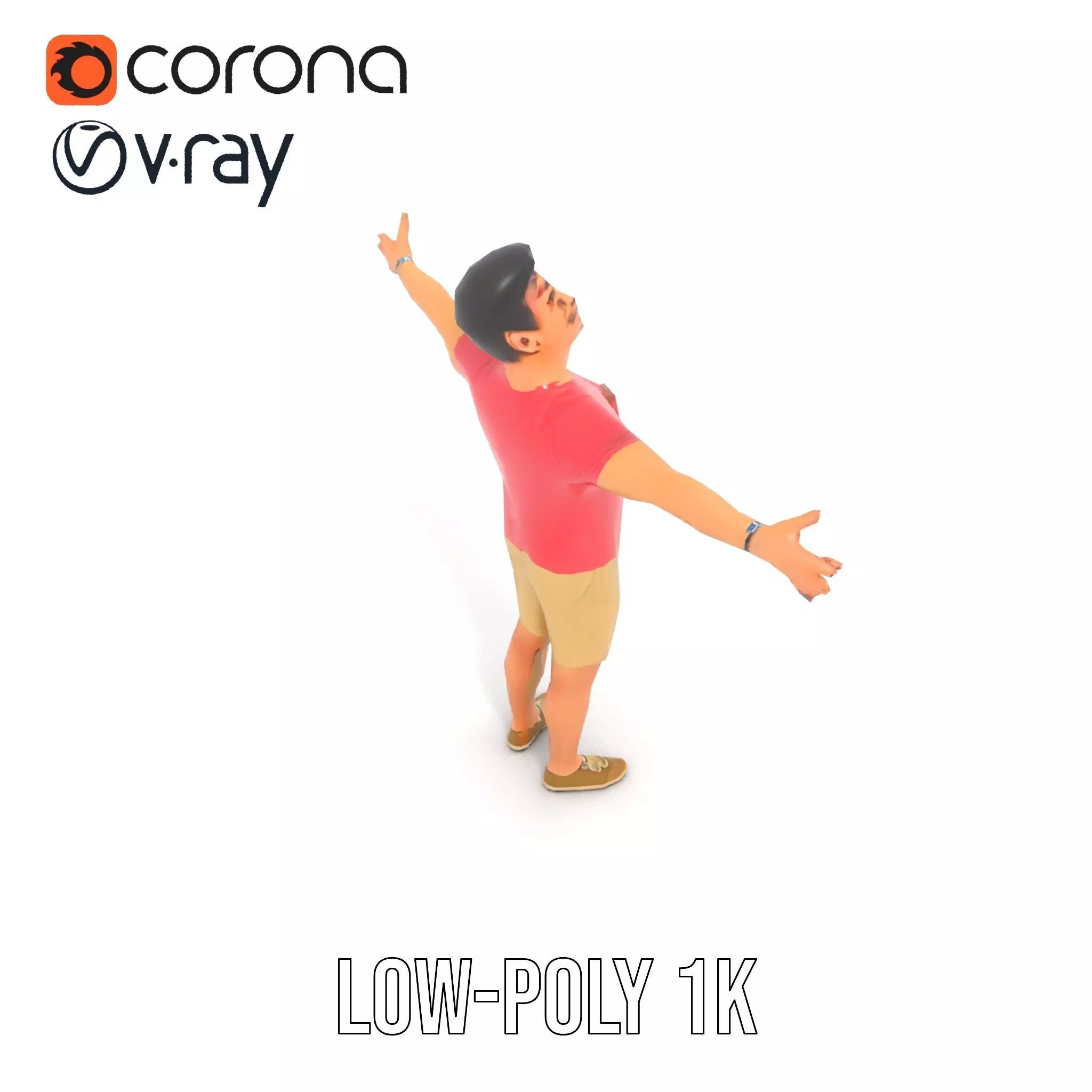 Casual Male Character Model Pack with Open Arms Pose Low-poly 3D model_8