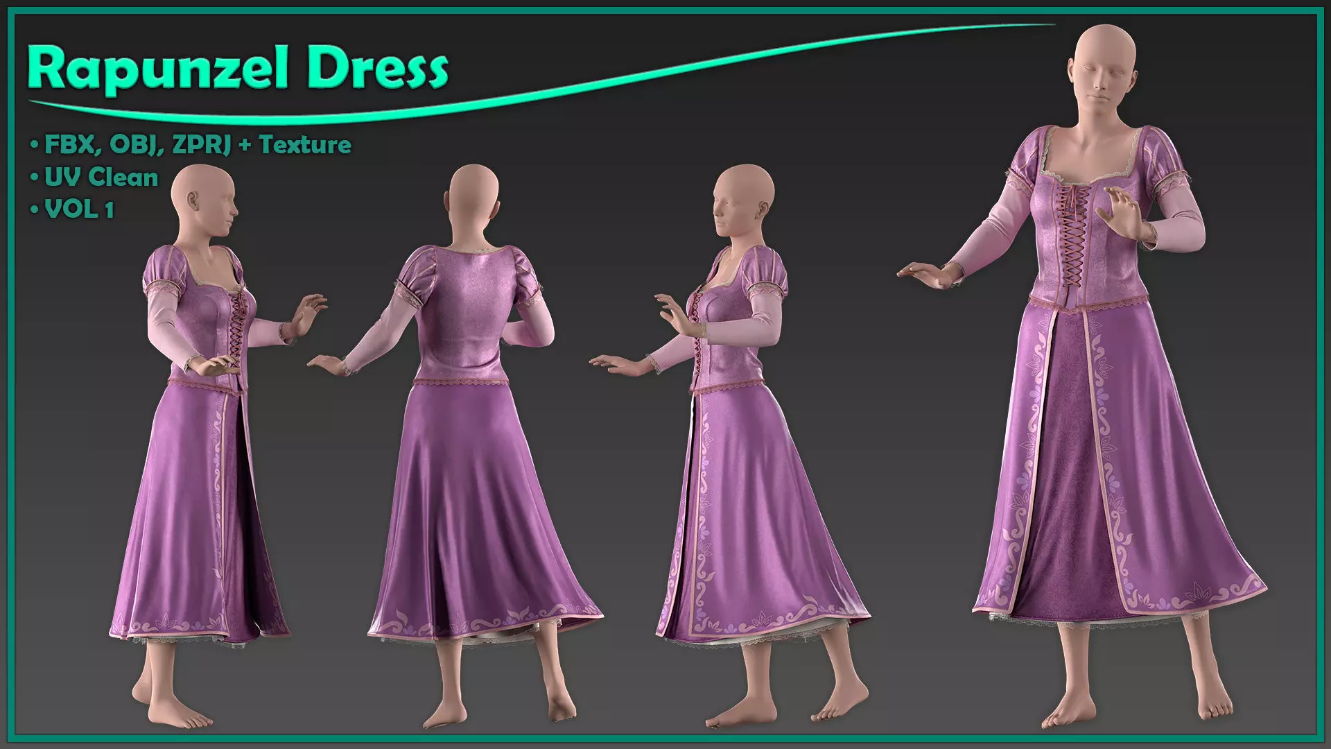 Rapunzel dress with texture 3D model