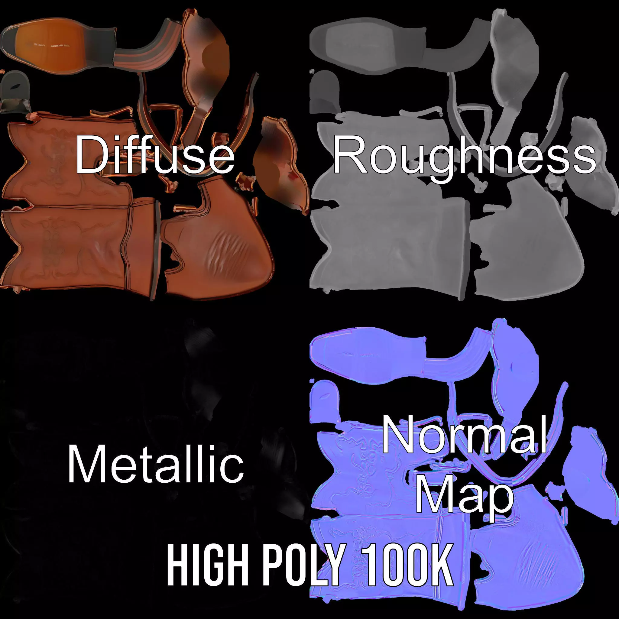 Western Cowboy Boot Model Pack Stylish Leather Design Low-poly 3D model_4