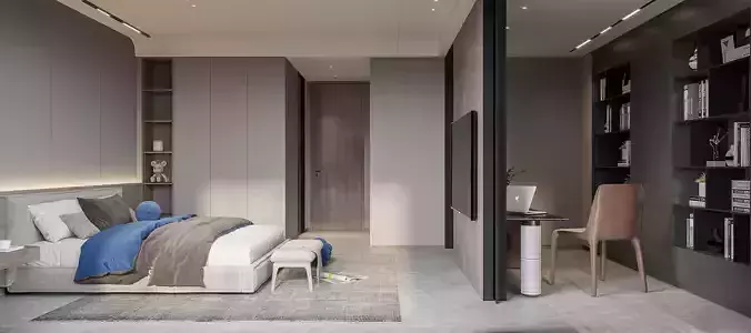 modern bedroom and bathroom interior scenes 