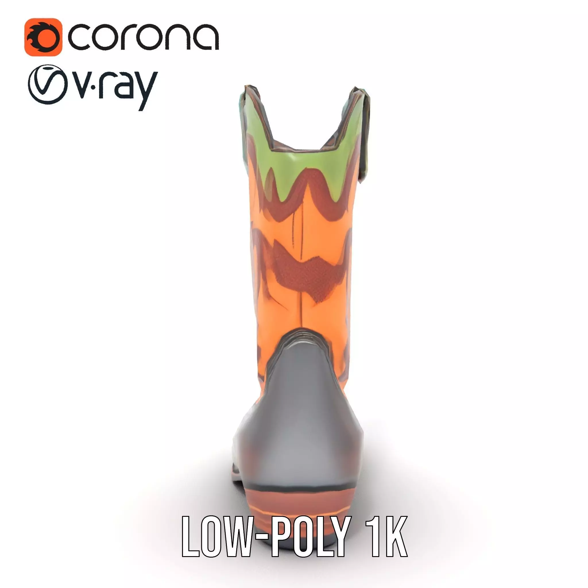 Western Cowboy Boot Model Pack with Decorative Pattern Low-poly 3D model_13