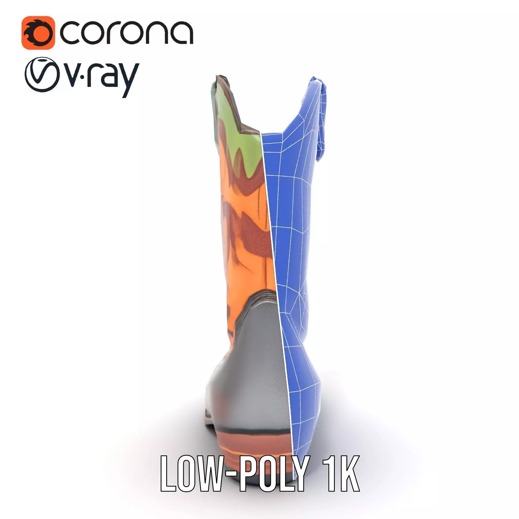 Western Cowboy Boot Model Pack with Decorative Pattern Low-poly 3D model_32