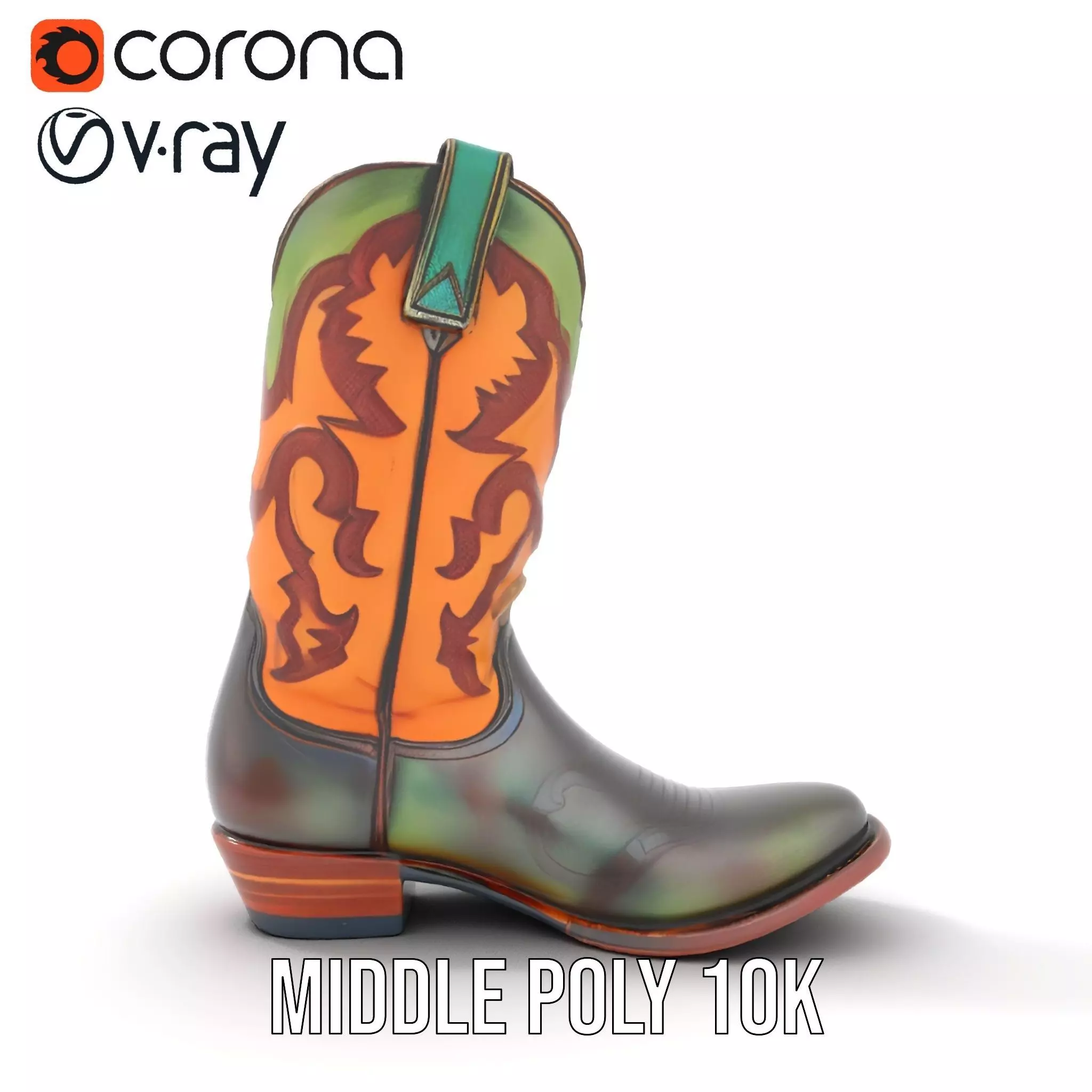 Western Cowboy Boot Model Pack with Decorative Pattern Low-poly 3D model_14