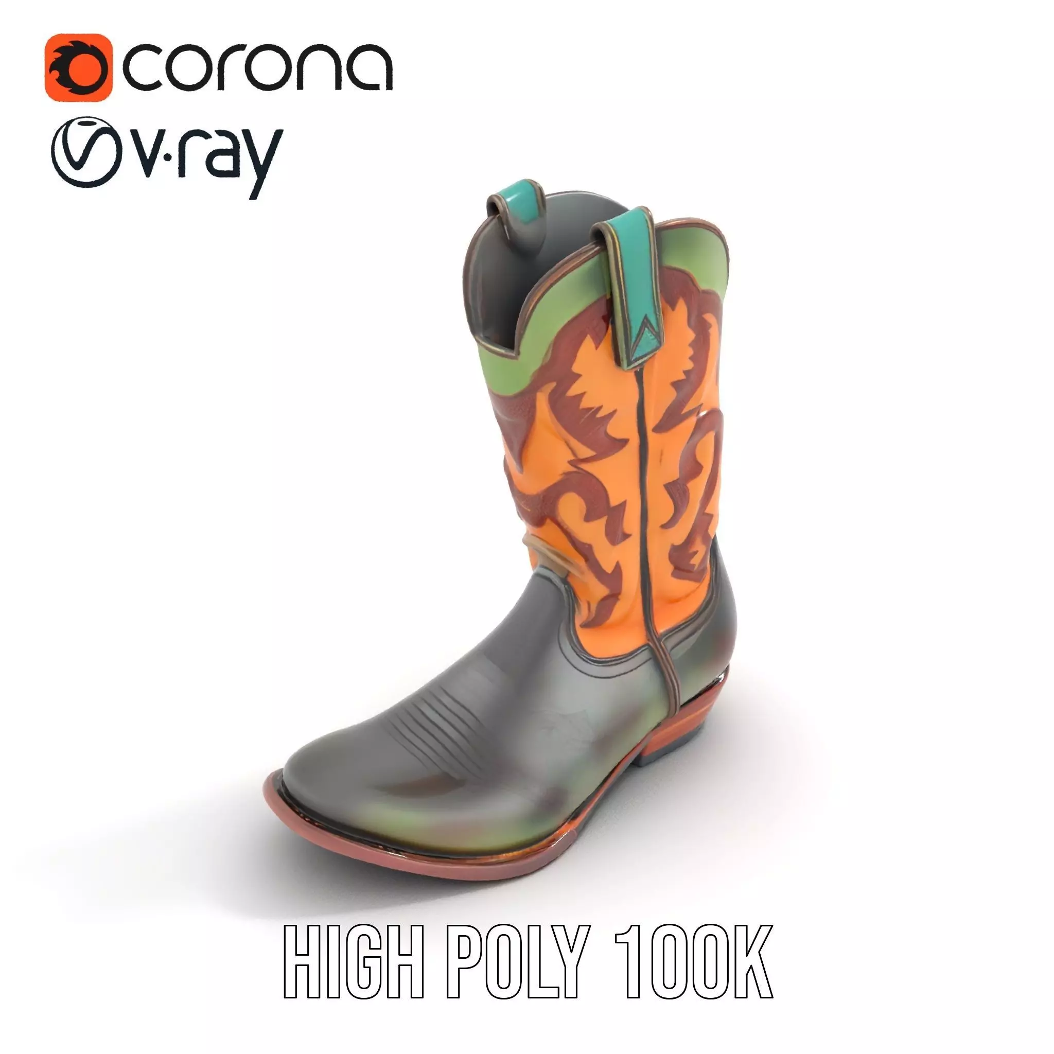 Western Cowboy Boot Model Pack with Decorative Pattern Low-poly 3D model_18
