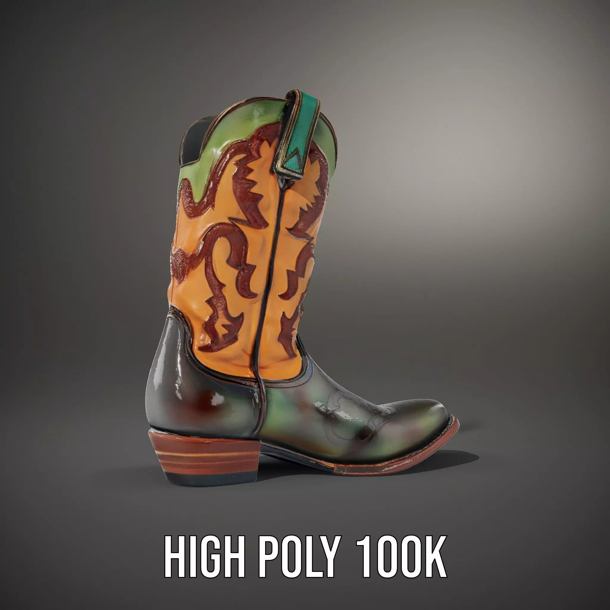 Western Cowboy Boot Model Pack with Decorative Pattern Low-poly 3D model_9