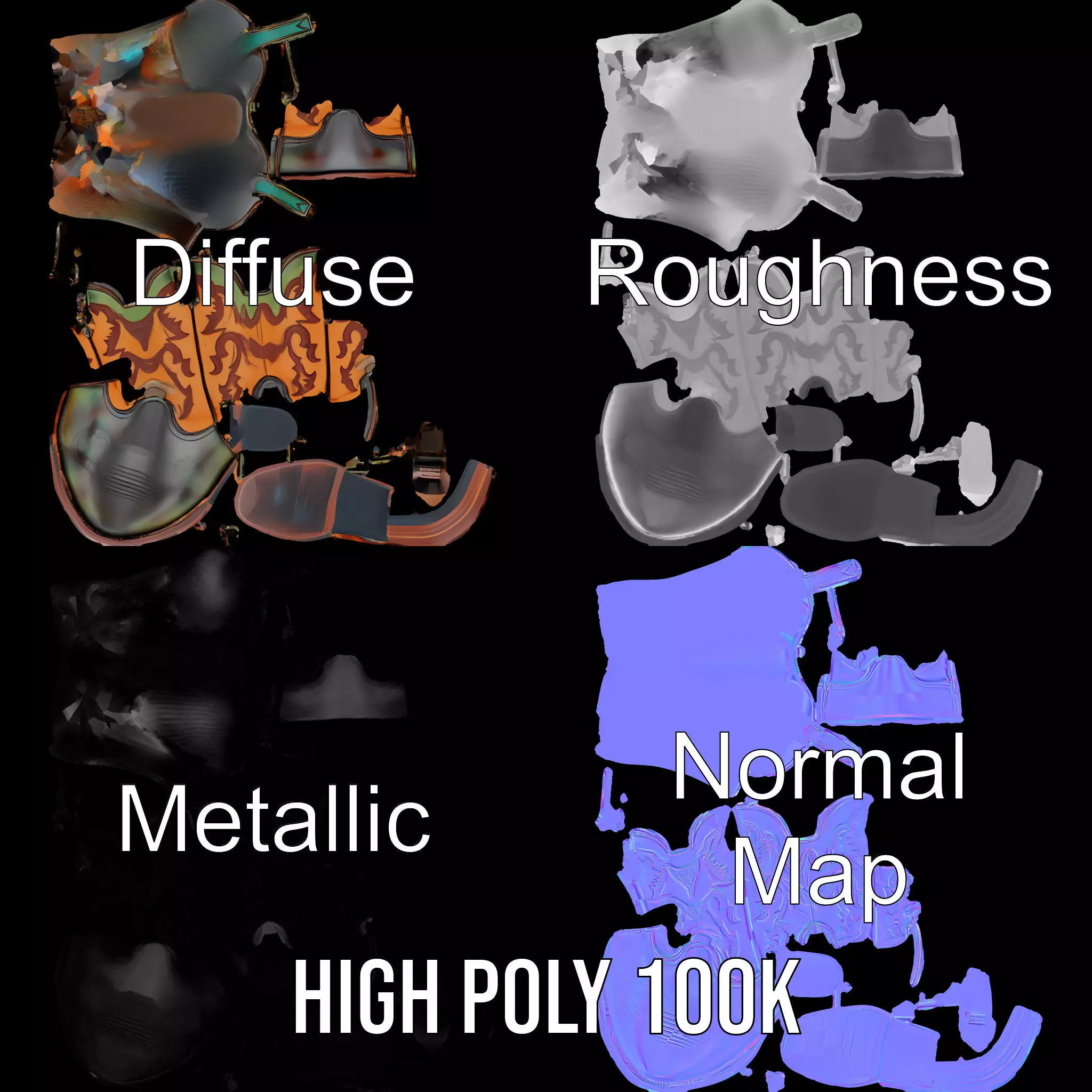 Western Cowboy Boot Model Pack with Decorative Pattern Low-poly 3D model_4