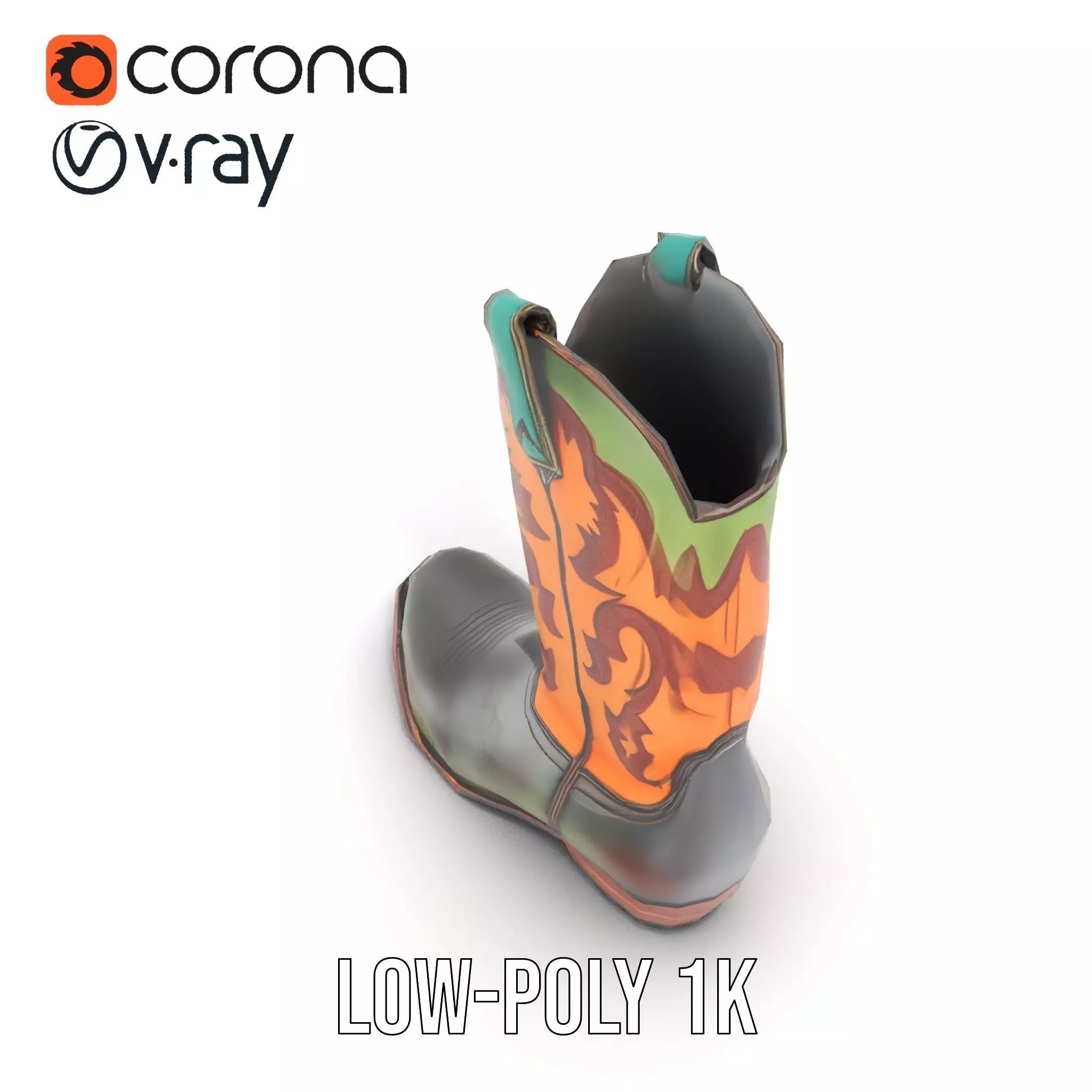 Western Cowboy Boot Model Pack with Decorative Pattern Low-poly 3D model_17