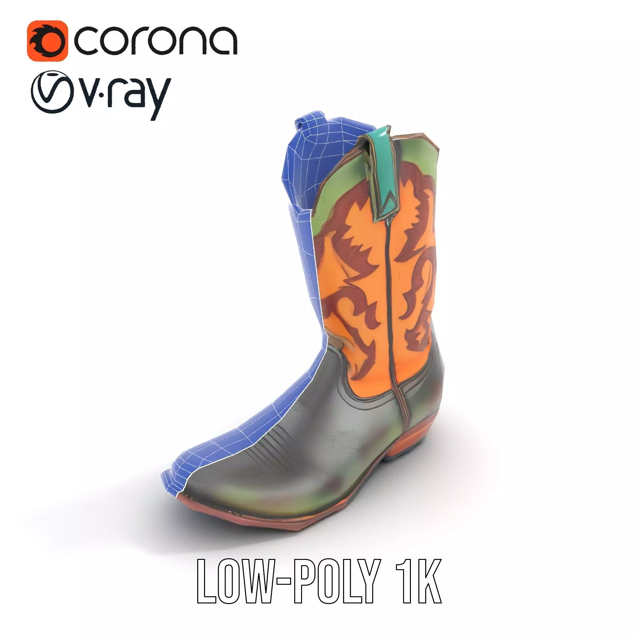 Western Cowboy Boot Model Pack with Decorative Pattern Low-poly 3D model_20