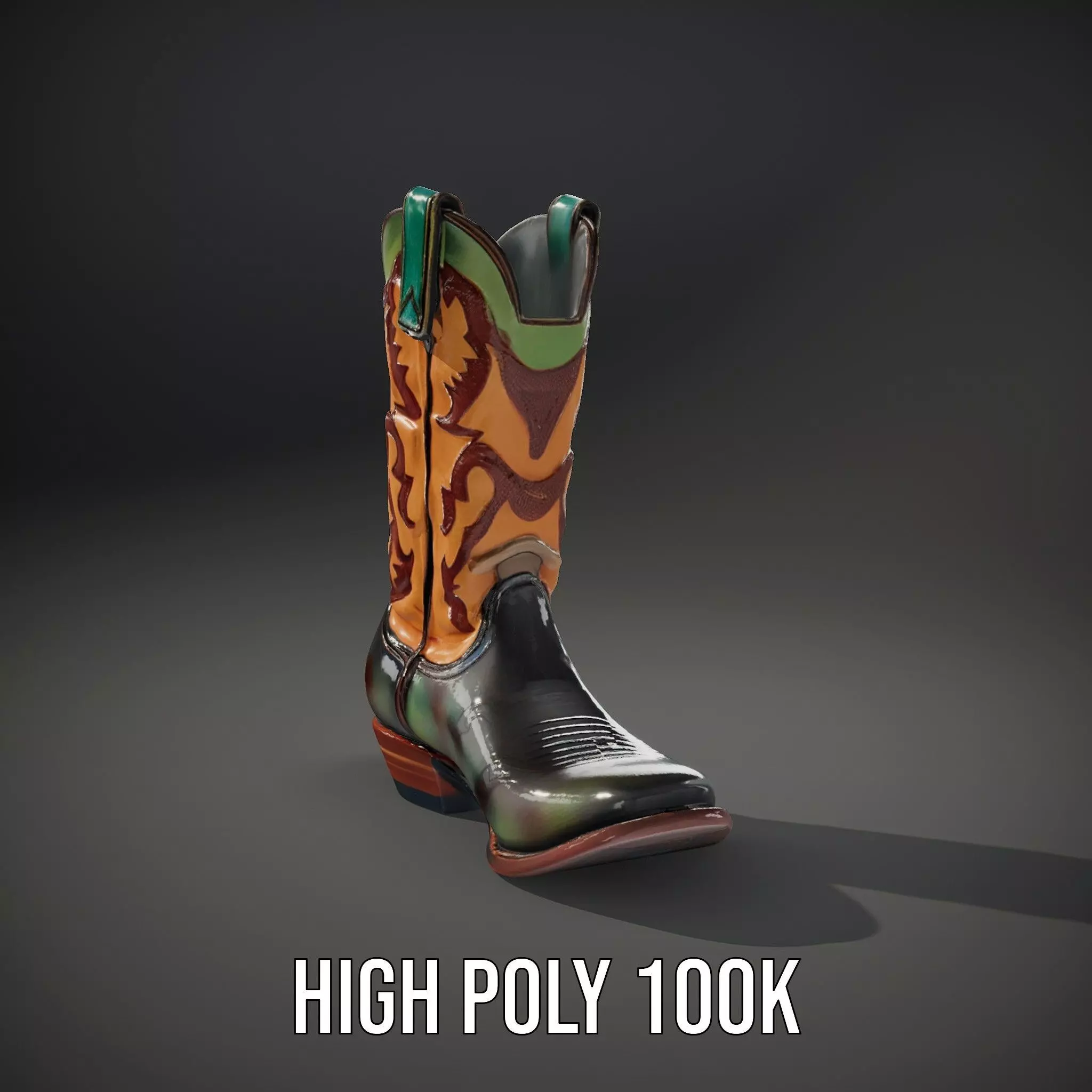 Western Cowboy Boot Model Pack with Decorative Pattern Low-poly 3D model_11