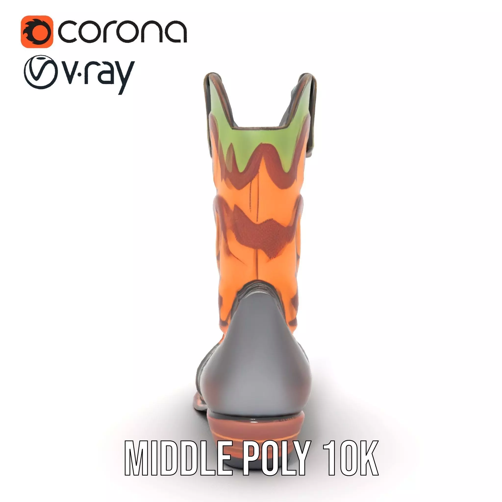 Western Cowboy Boot Model Pack with Decorative Pattern Low-poly 3D model_6