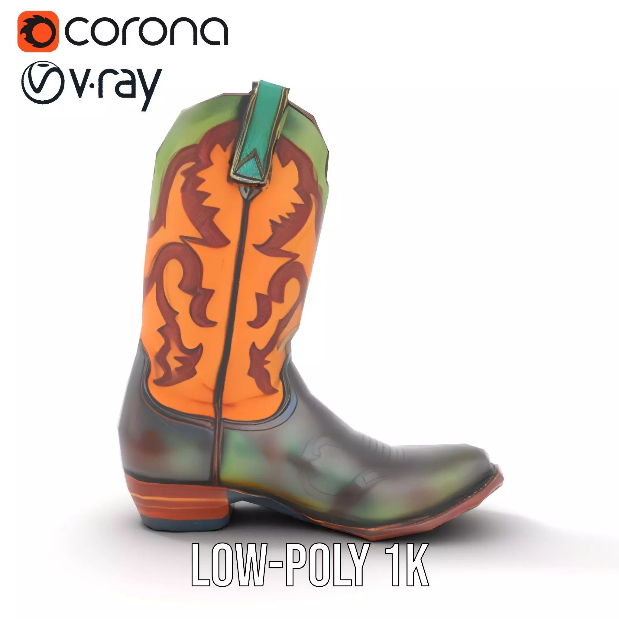 Western Cowboy Boot Model Pack with Decorative Pattern Low-poly 3D model_10