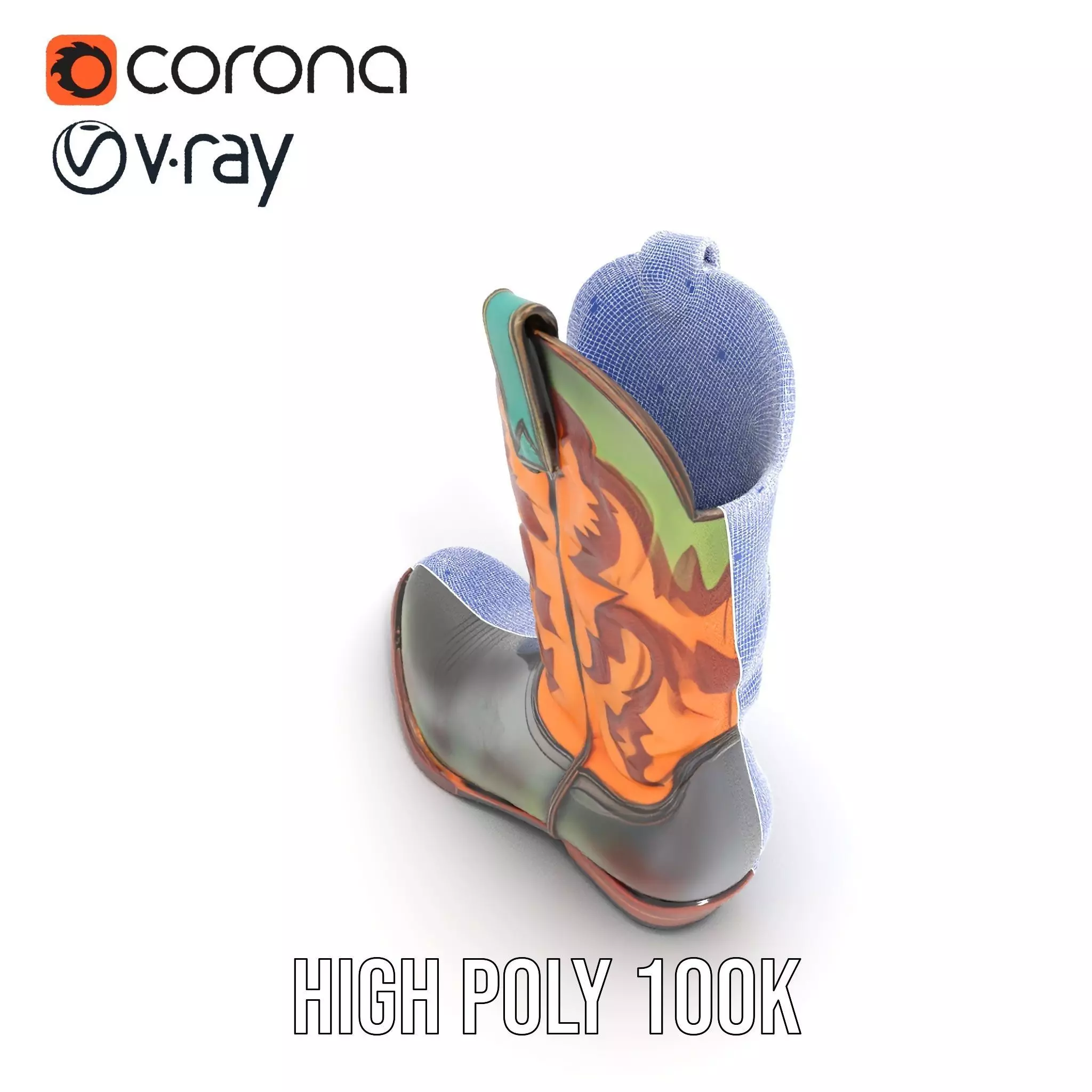 Western Cowboy Boot Model Pack with Decorative Pattern Low-poly 3D model_35