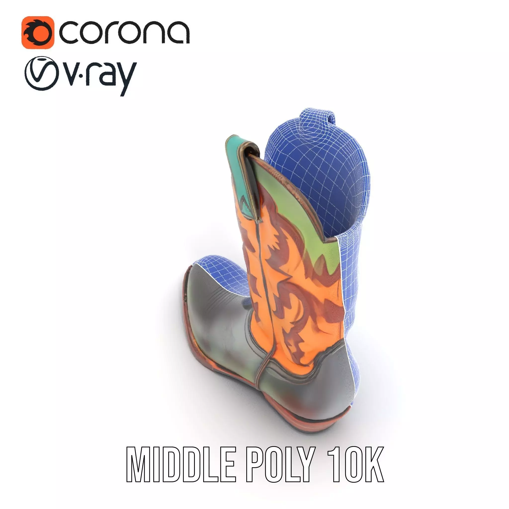 Western Cowboy Boot Model Pack with Decorative Pattern Low-poly 3D model_22
