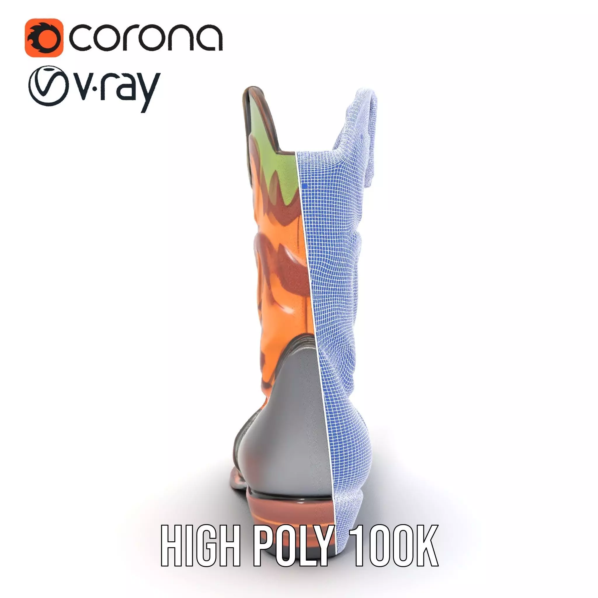 Western Cowboy Boot Model Pack with Decorative Pattern Low-poly 3D model_33