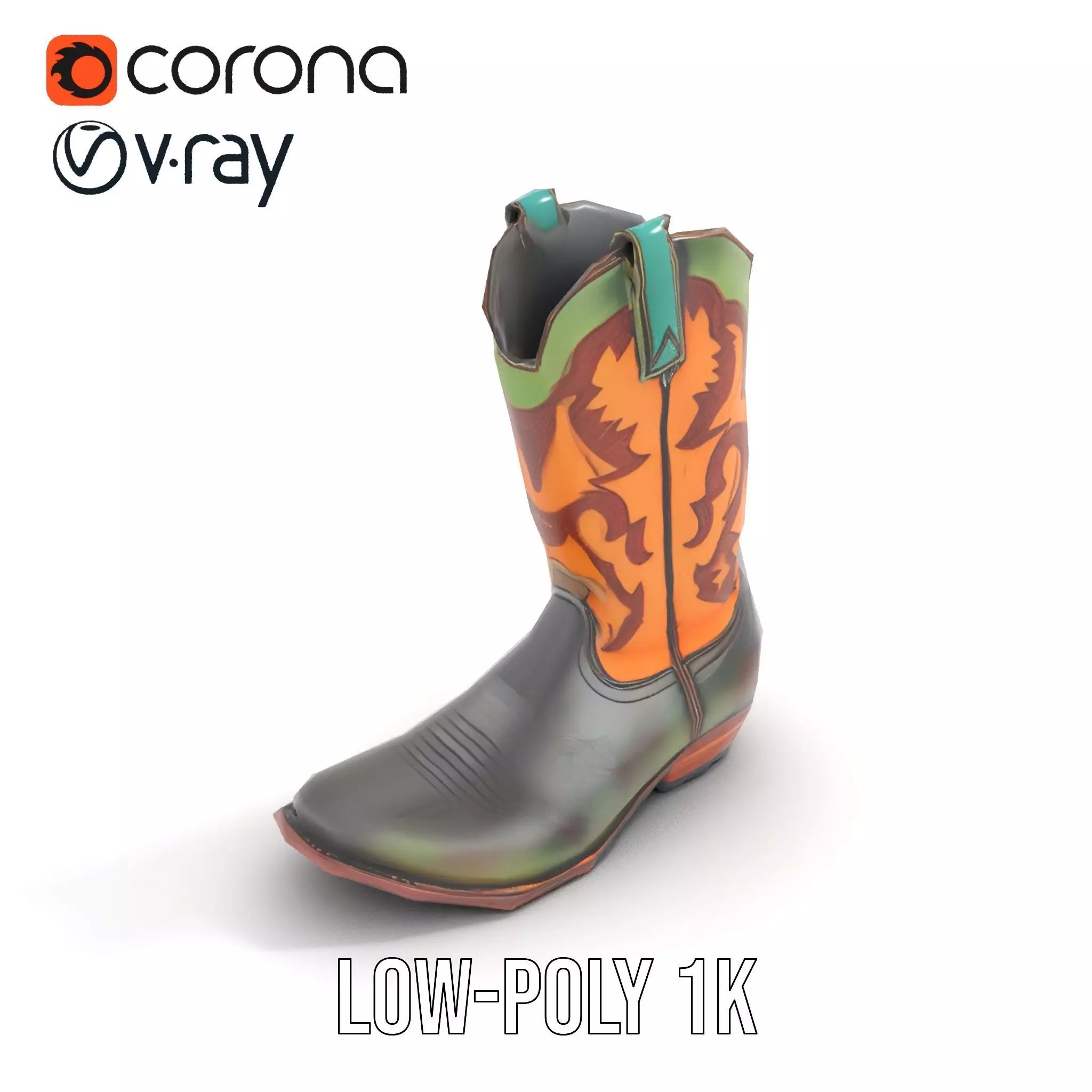 Western Cowboy Boot Model Pack with Decorative Pattern Low-poly 3D model_8