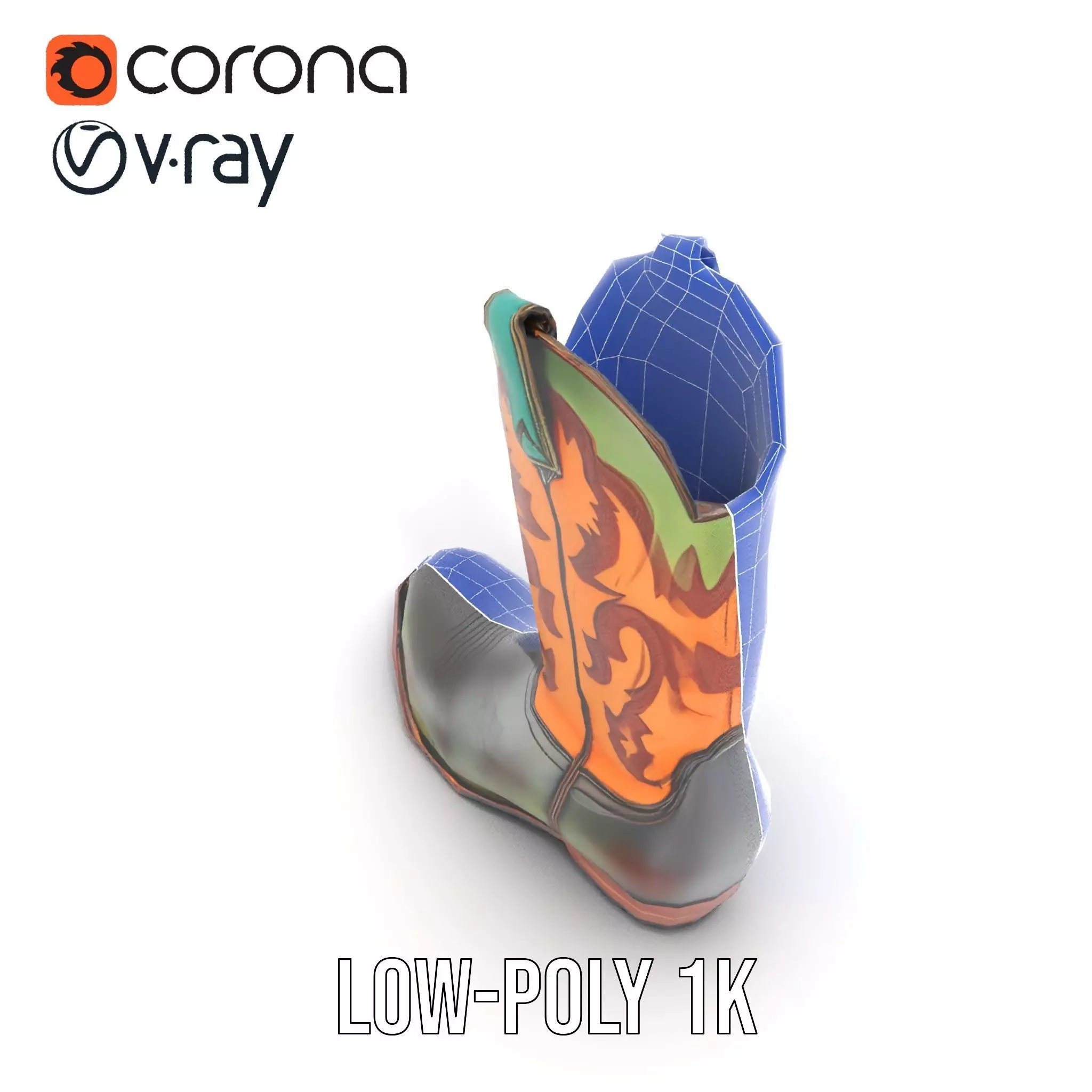 Western Cowboy Boot Model Pack with Decorative Pattern Low-poly 3D model_29