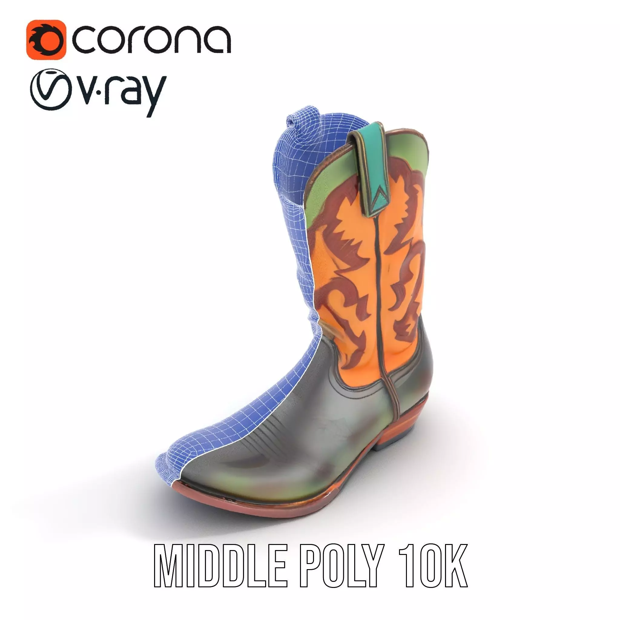 Western Cowboy Boot Model Pack with Decorative Pattern Low-poly 3D model_28