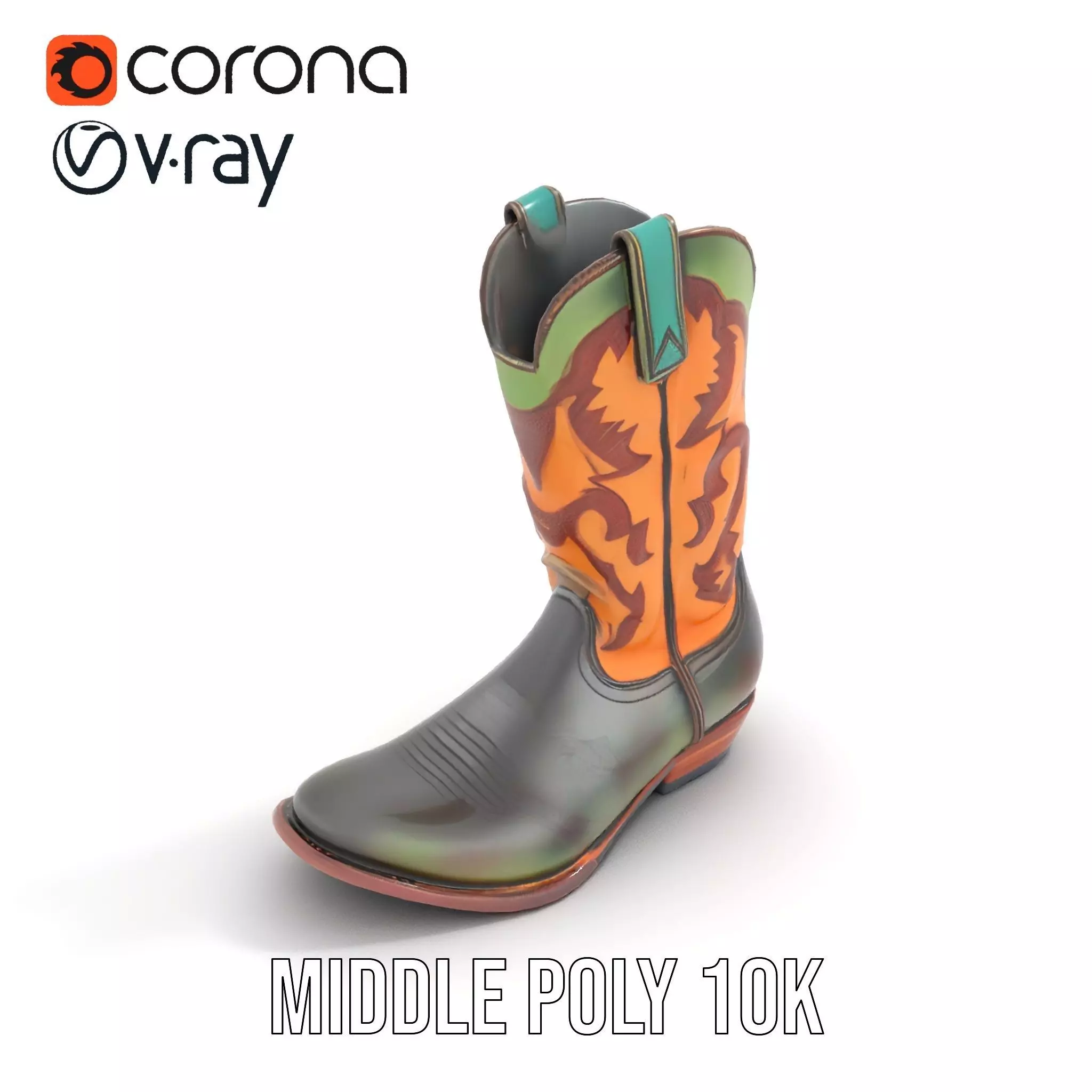 Western Cowboy Boot Model Pack with Decorative Pattern Low-poly 3D model_16