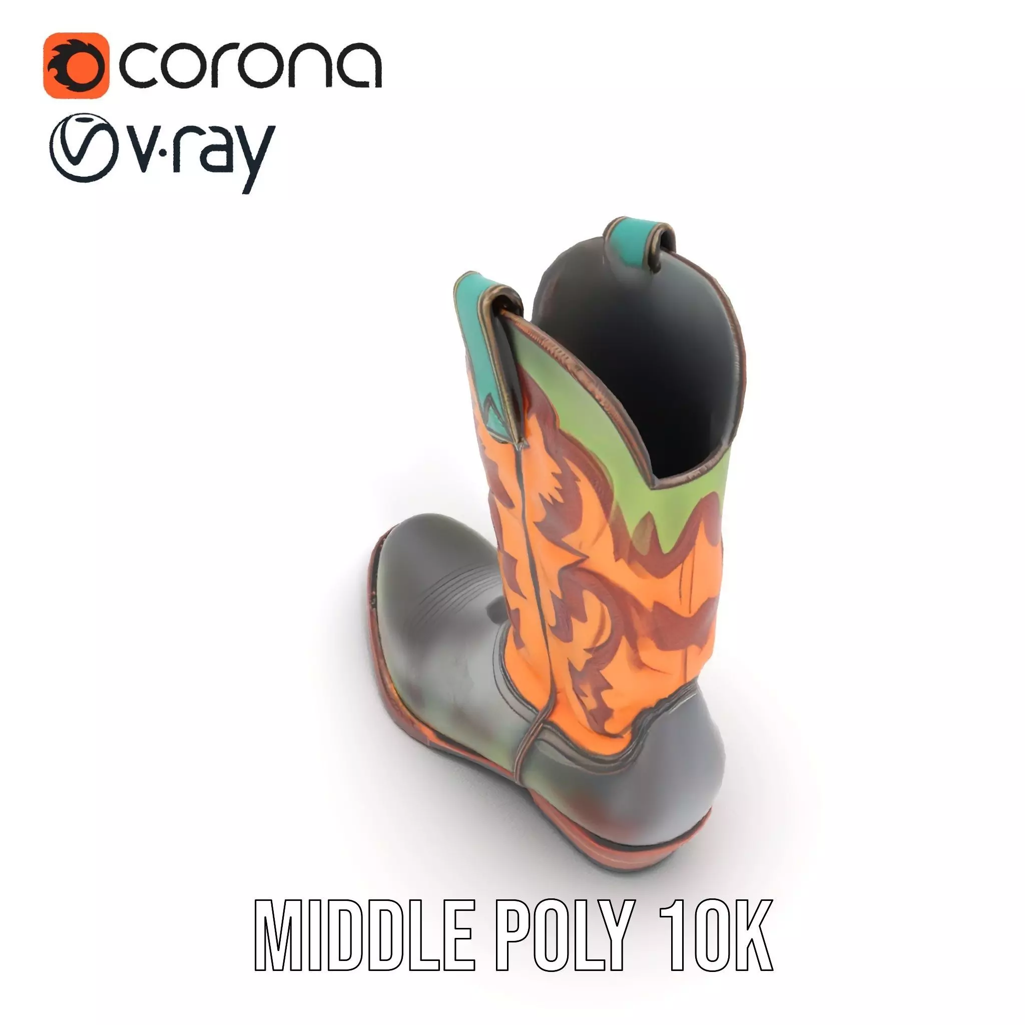 Western Cowboy Boot Model Pack with Decorative Pattern Low-poly 3D model_12
