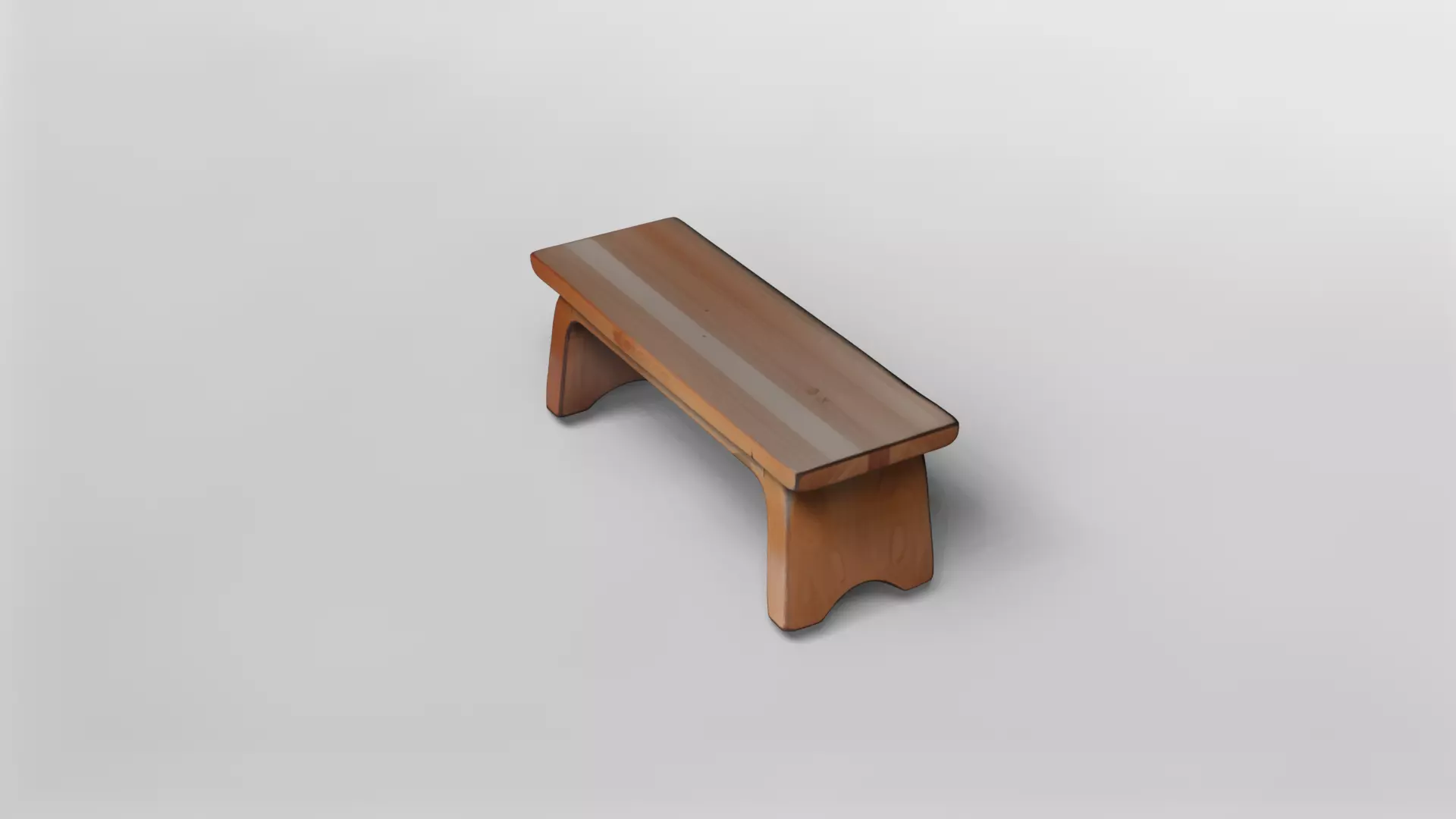 Minimalist Wooden Bench with Curved Legs 3D model_2