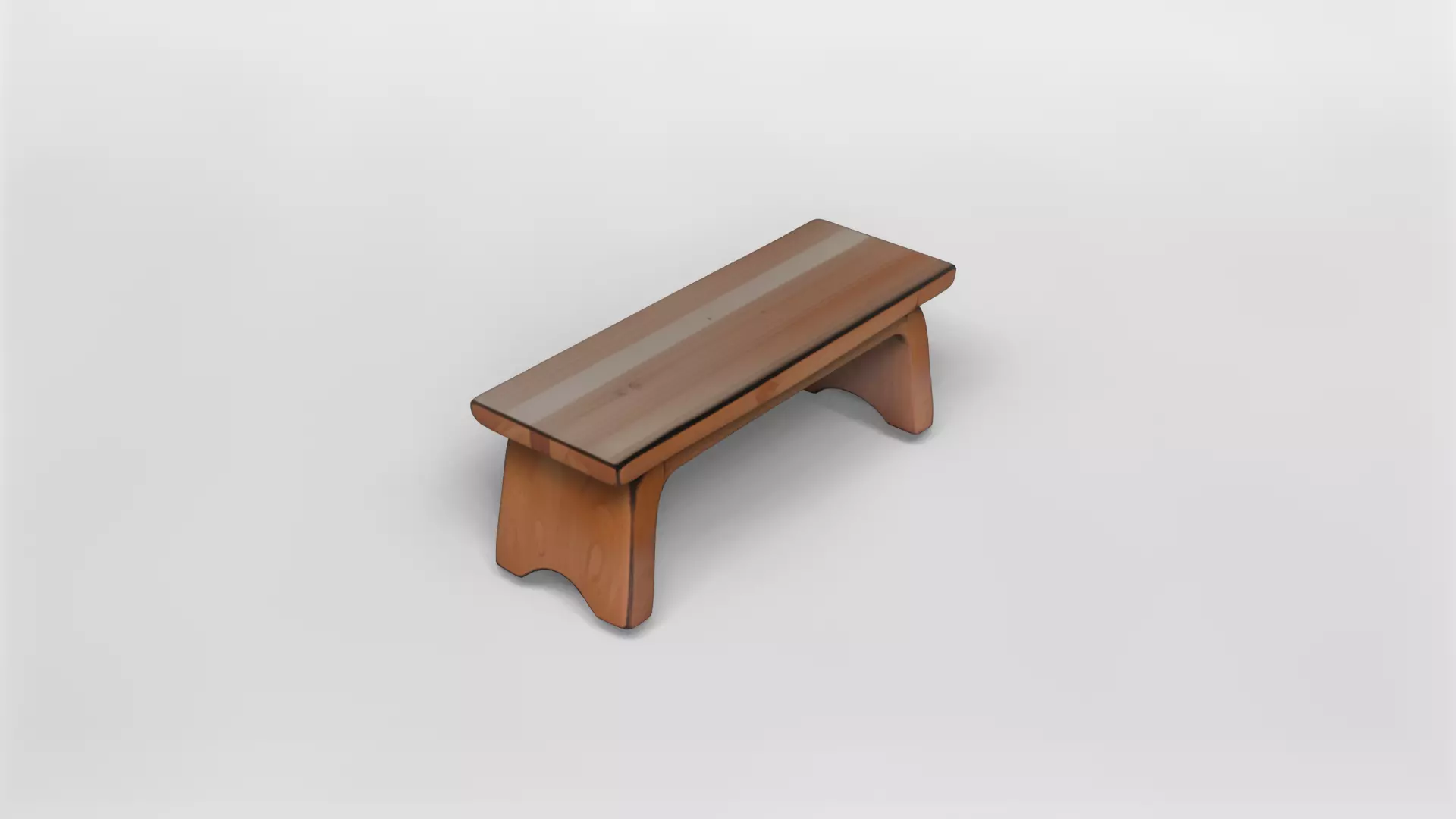 Minimalist Wooden Bench with Curved Legs 3D model_3