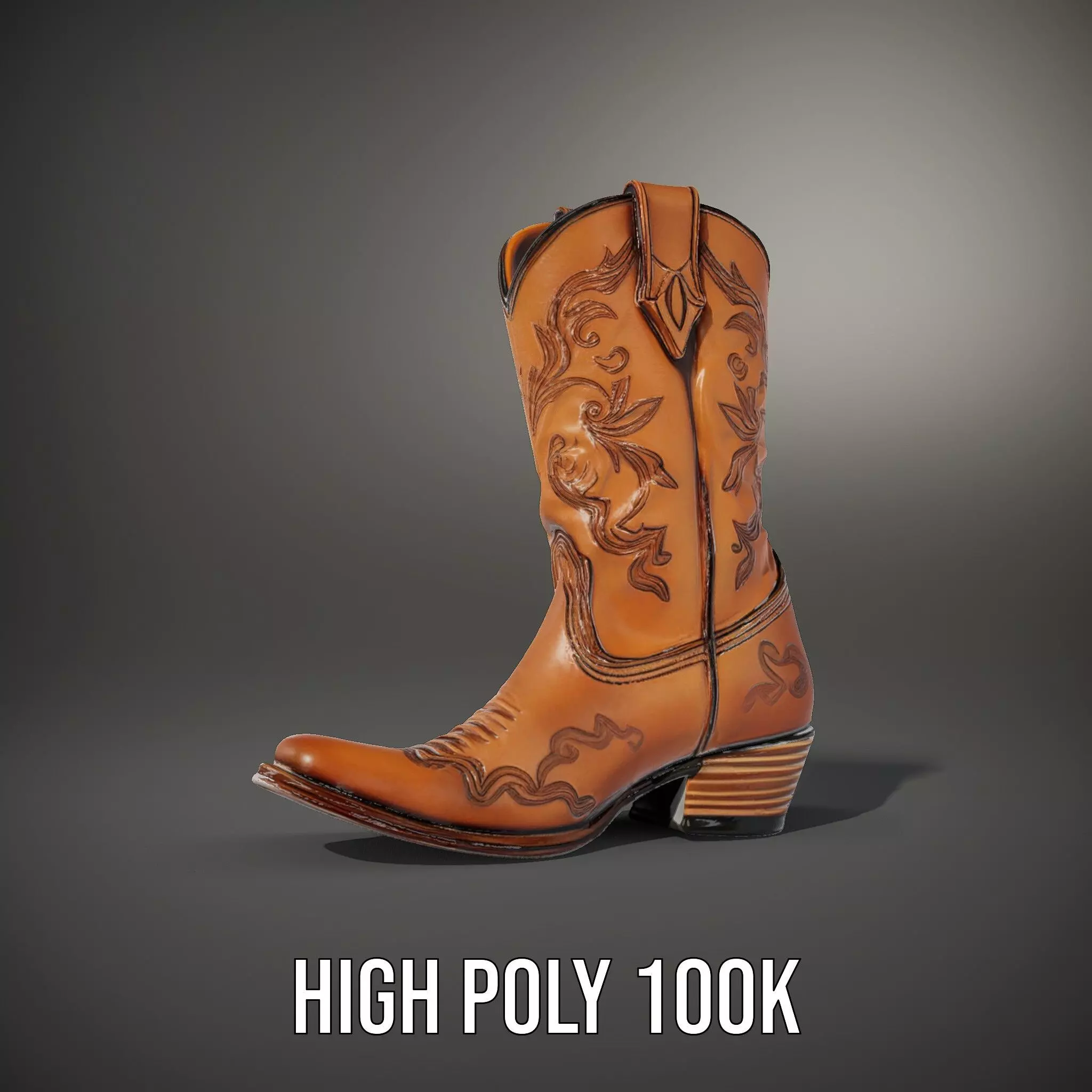 Western Cowboy Boot model pack  Leather Embroidery Design Low-poly 3D model_9