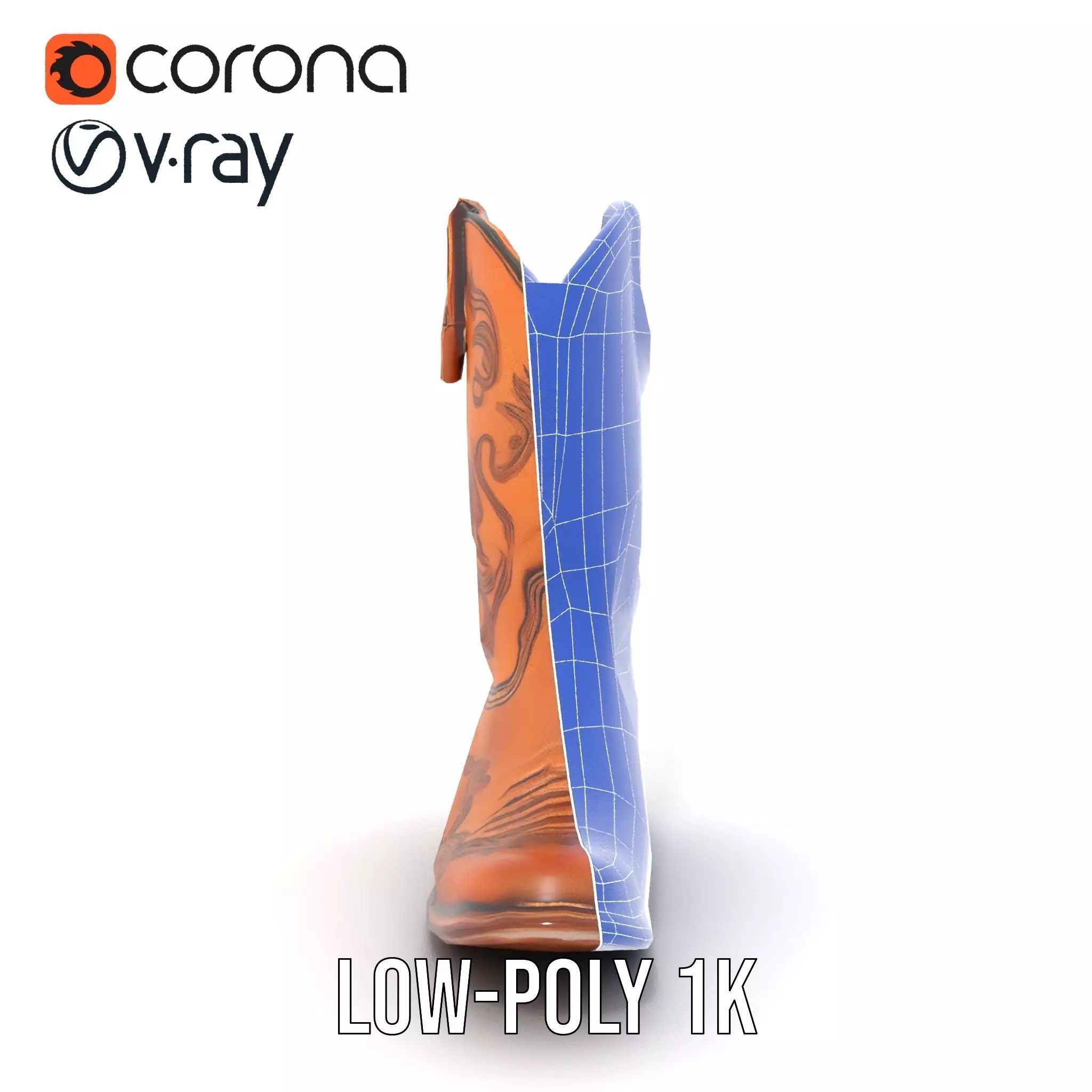 Western Cowboy Boot model pack  Leather Embroidery Design Low-poly 3D model_26