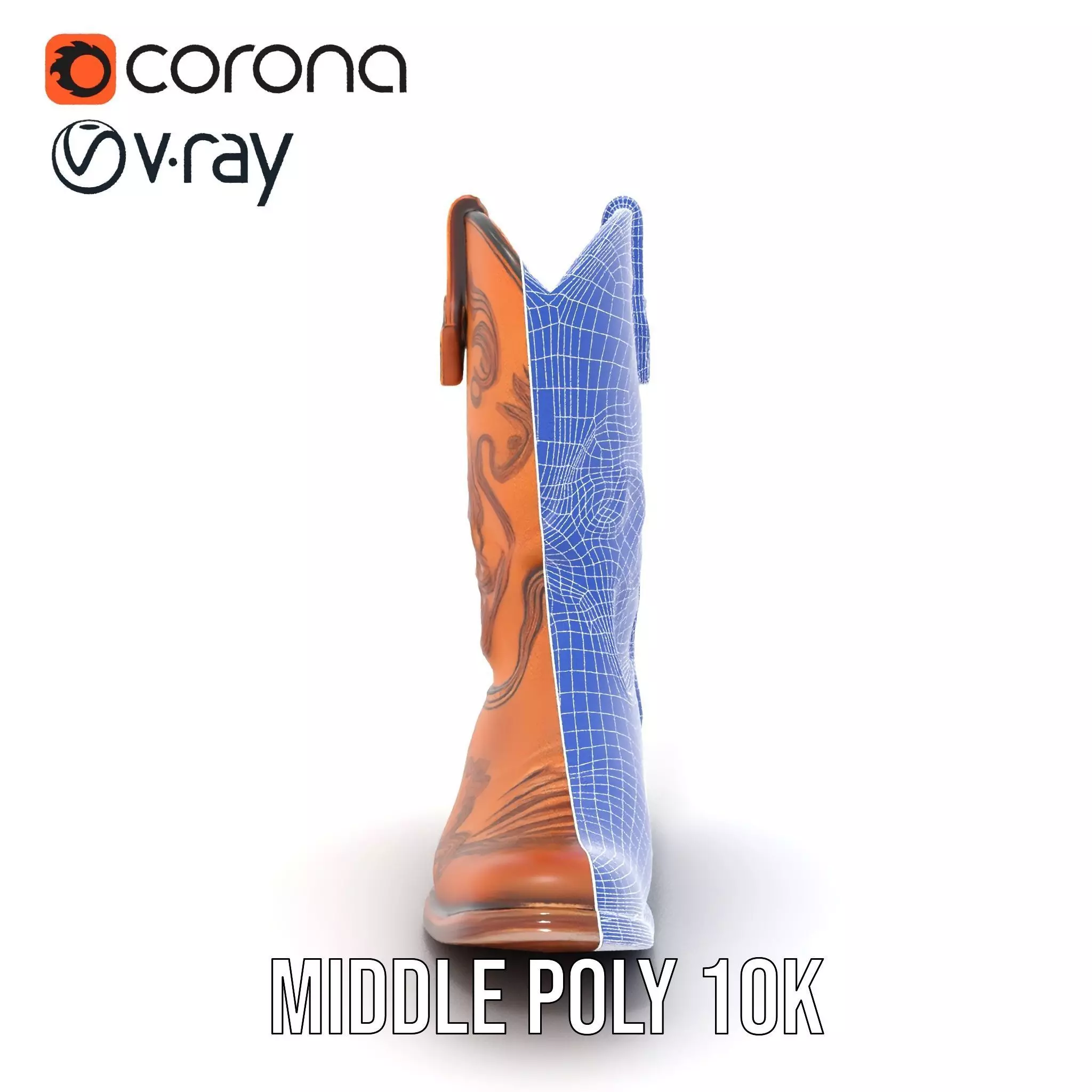 Western Cowboy Boot model pack  Leather Embroidery Design Low-poly 3D model_30