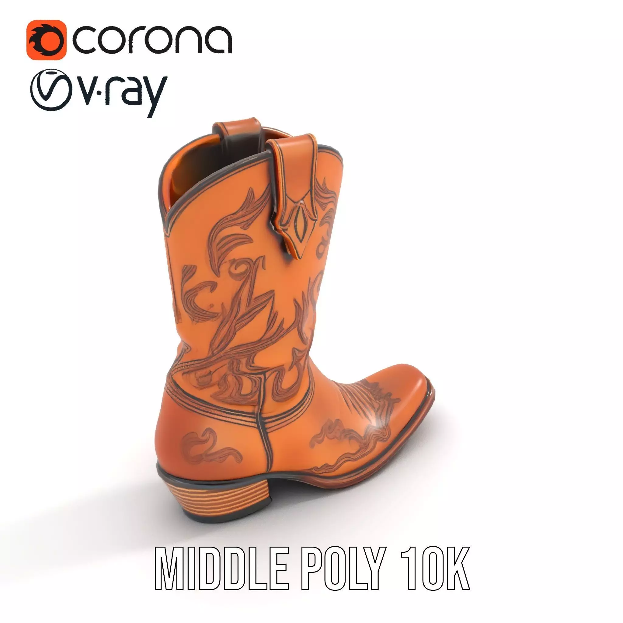 Western Cowboy Boot model pack  Leather Embroidery Design Low-poly 3D model_25