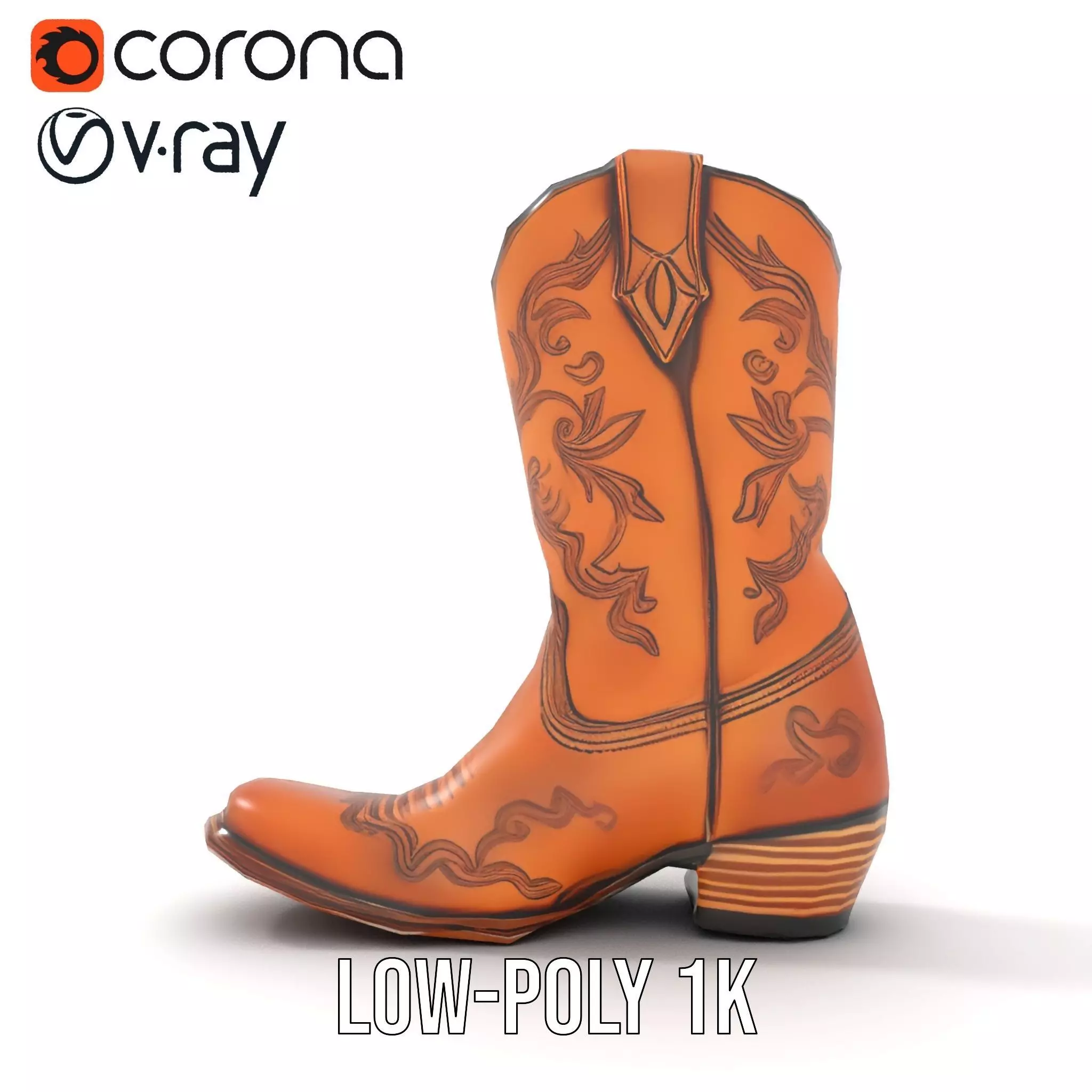 Western Cowboy Boot model pack  Leather Embroidery Design Low-poly 3D model_13